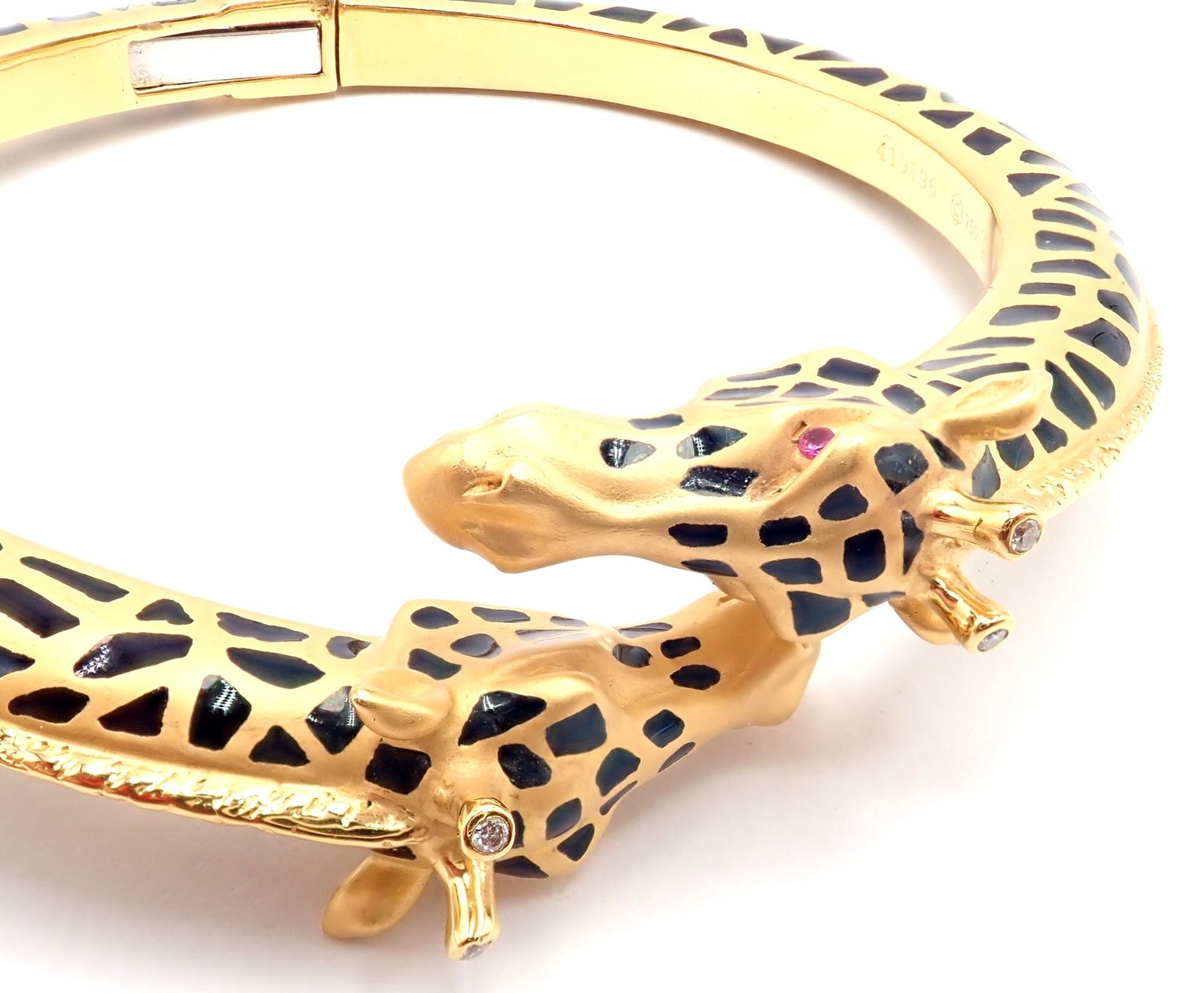 18k Yellow Gold Diamond Enamel Giraffe Bangle Bracelet by Carrera Y Carrera - Elegant Animal Jewelry for Women, Perfect Gift for Birthday, Anniversary & Special Occasions