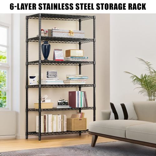 6-Tier Adjustable Heavy Duty Metal Wire Shelving Rack - Garage Storage Organizer for Home, Office & Warehouse | DWS2083 | Perfect for Storing Tools, Supplies & Seasonal Items