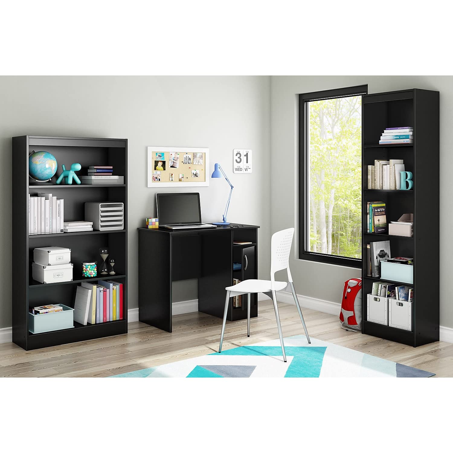 South Shore Small Computer Desk with Storage Door - Pure Black Home Office Desk for Small Spaces | Perfect for Work, Study & Remote Learning