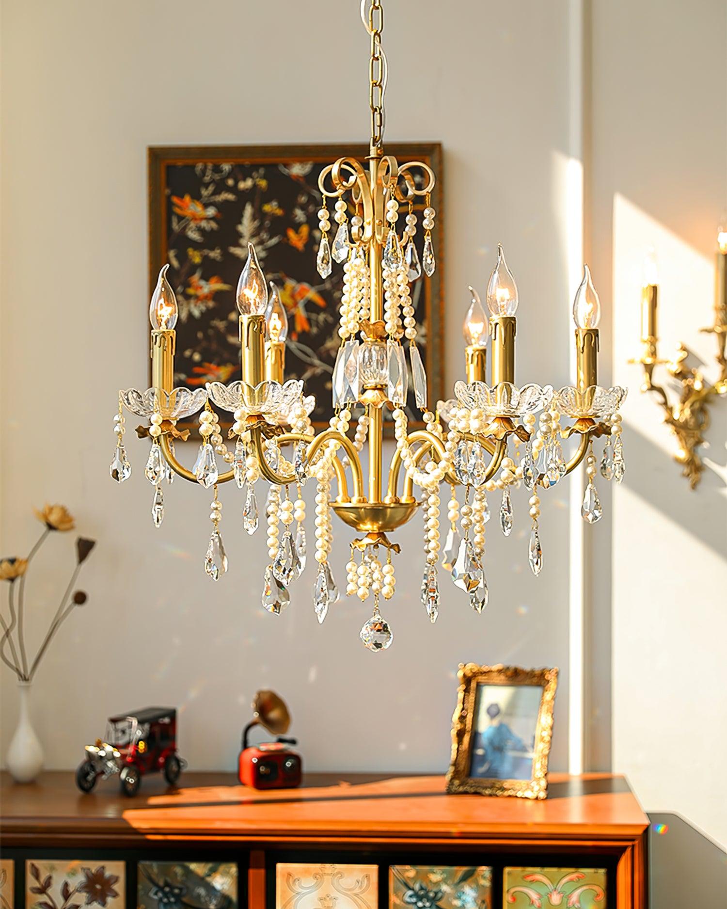 Elegant Crystal Pearl Chandelier Lighting Fixture - Modern Ceiling Light for Dining Room, Bedroom, Living Room Decor