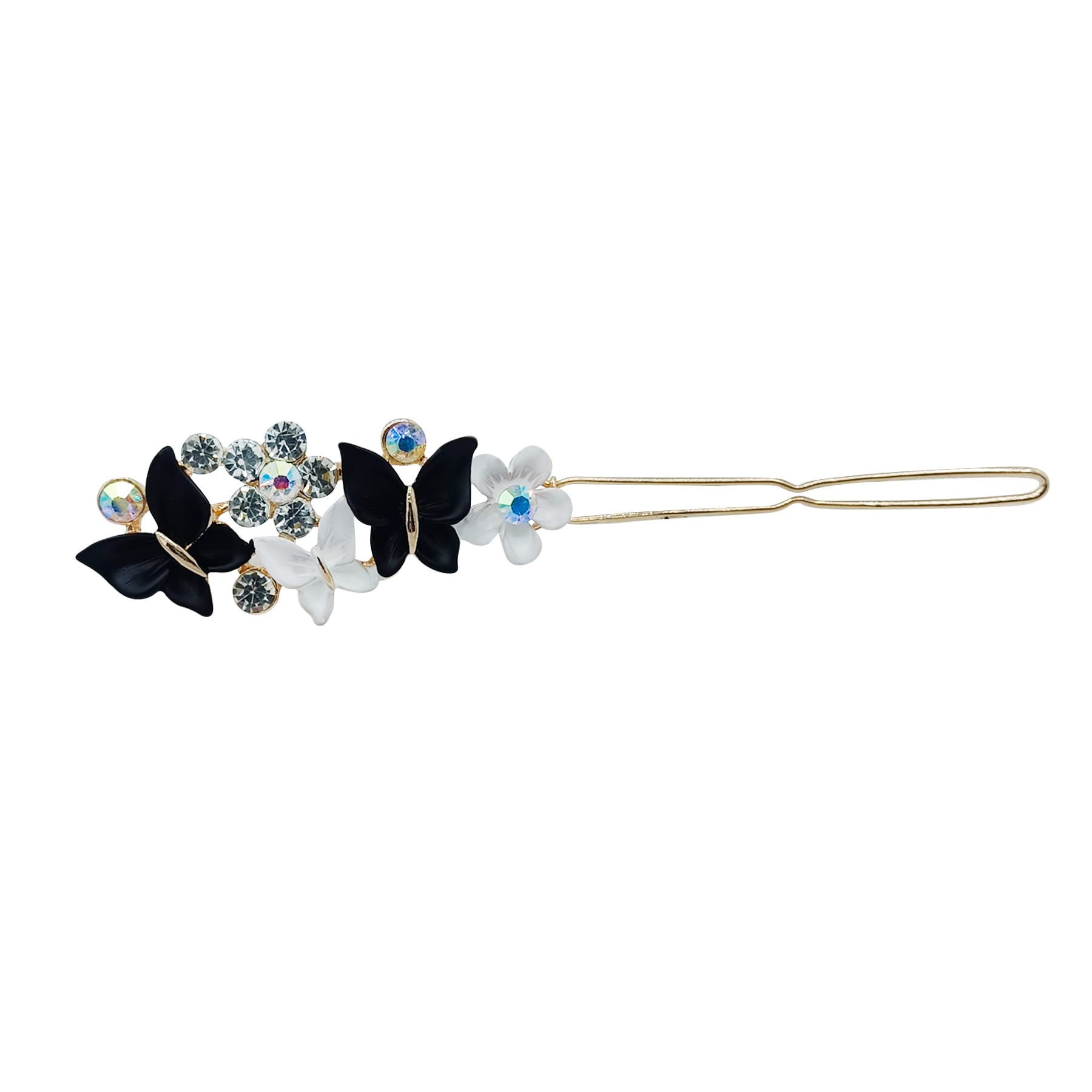 Sparkly Rhinestone Butterfly Flower Hair Clips for Women & Girls - Elegant Metal Hairpins for Styling & Party Accessories (White & Black) - Perfect for Weddings, Prom, Parties & Daily Wear