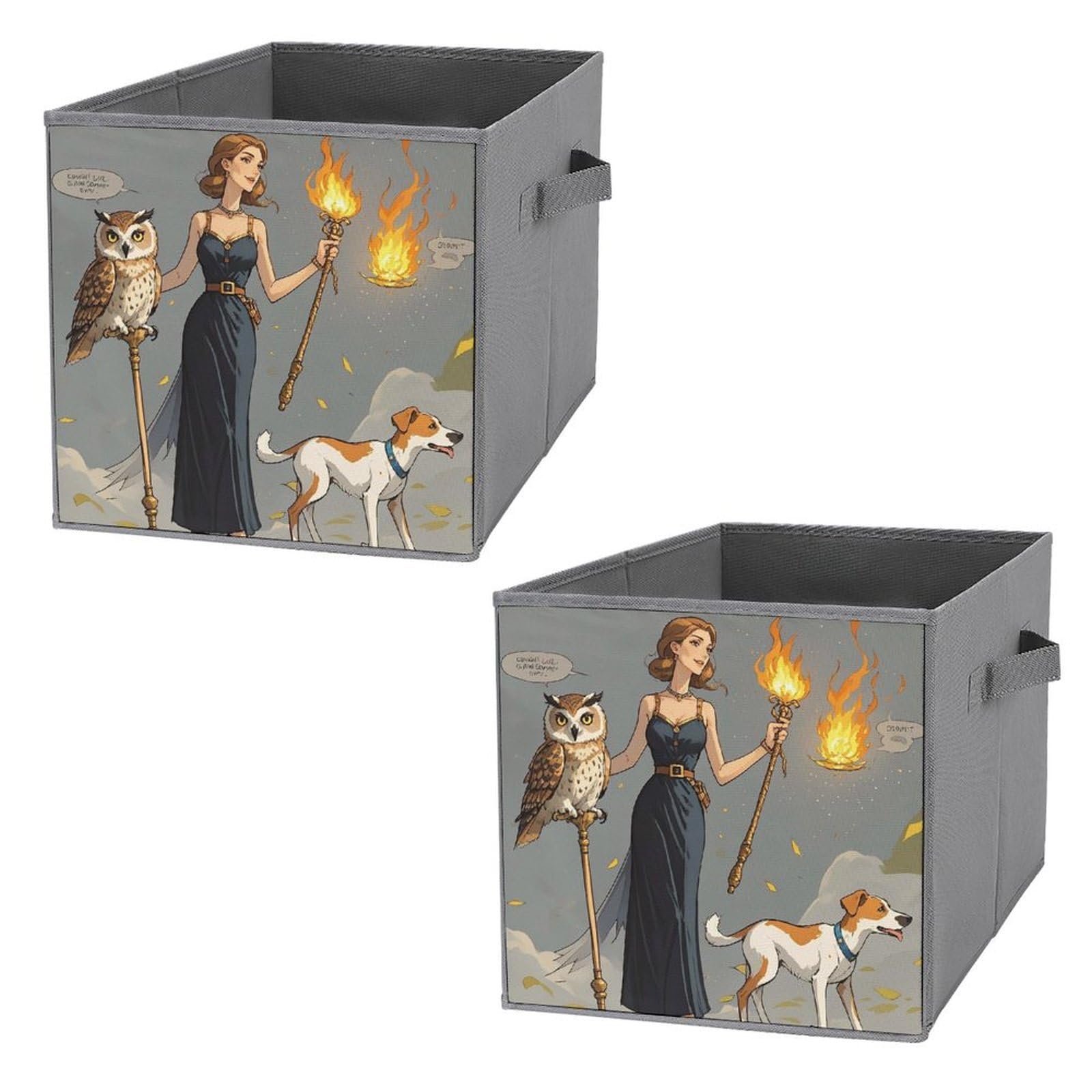 2PCS Foldable Storage Bins with Handles - Large Capacity Ms. Owl Printed Storage Boxes for Playroom, Office & Home Organization | Perfect for Toys, Books & Clutter Control