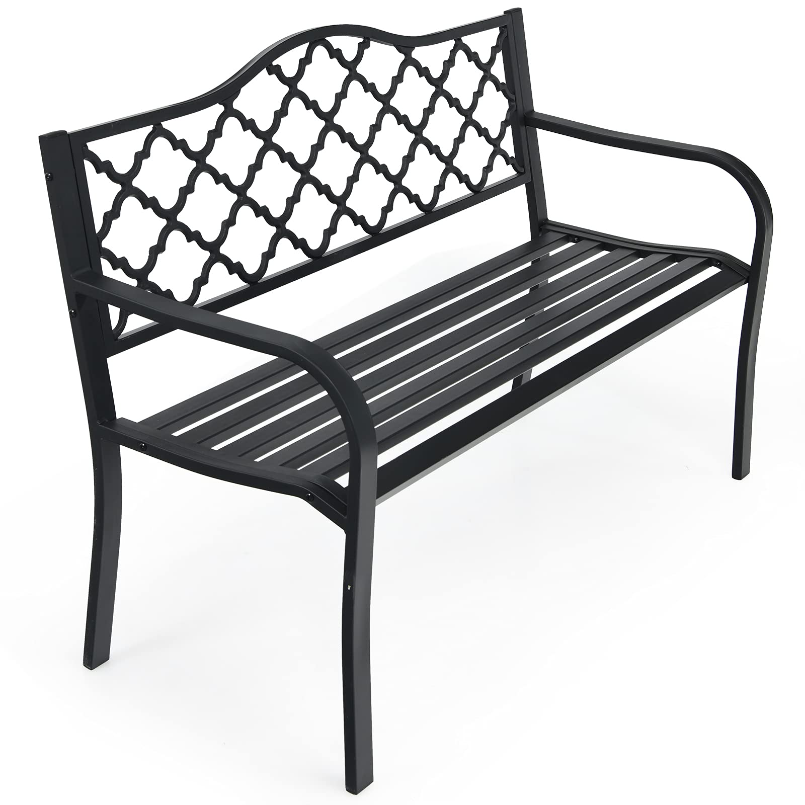 Tangkula Heavy Duty Outdoor Steel Garden Bench with Iron Cast Seat, Armrest & Backrest - Durable Patio Park Bench for Garden, Yard, Porch & Entryway - Perfect for Outdoor Seating, Relaxation & Welcoming Guests