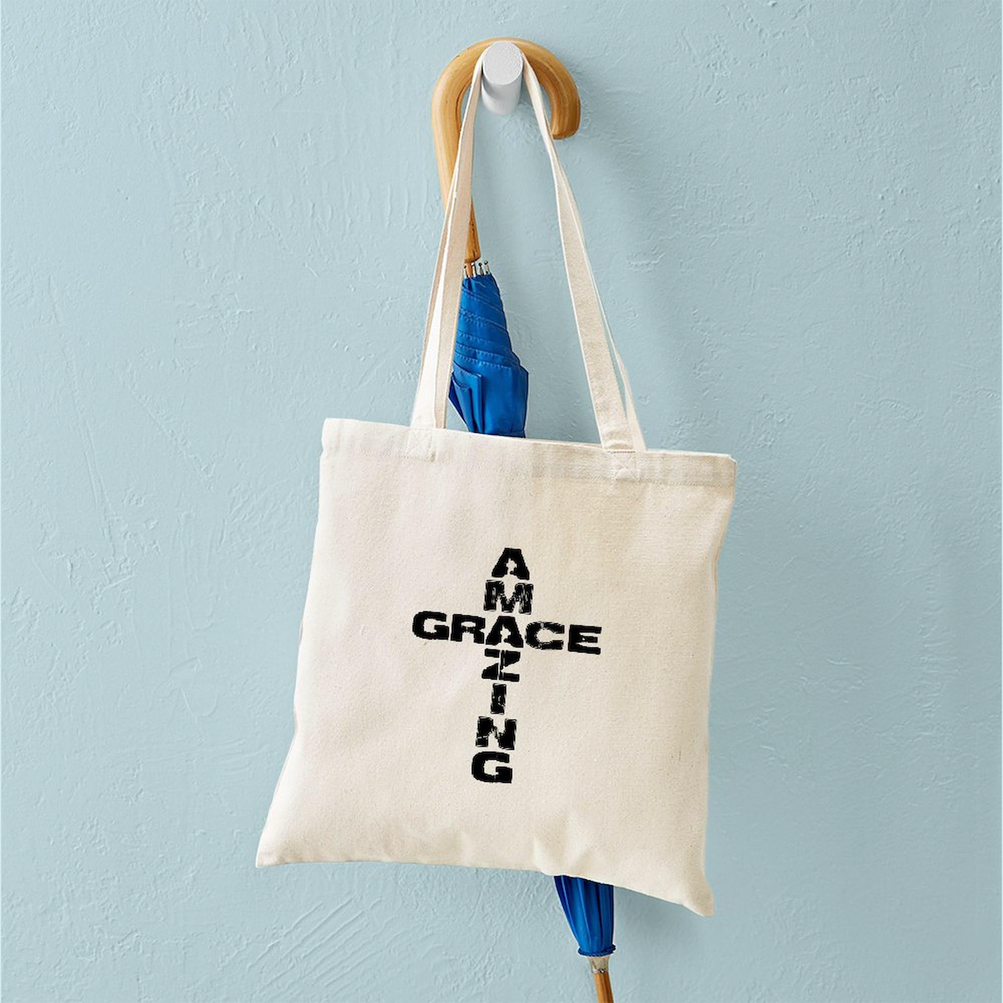 Amazing Grace Tote Bag - Natural Canvas Reusable Shopping Bag for Groceries, Beach & Everyday Use | Eco-Friendly Cotton Tote with Inspirational Design