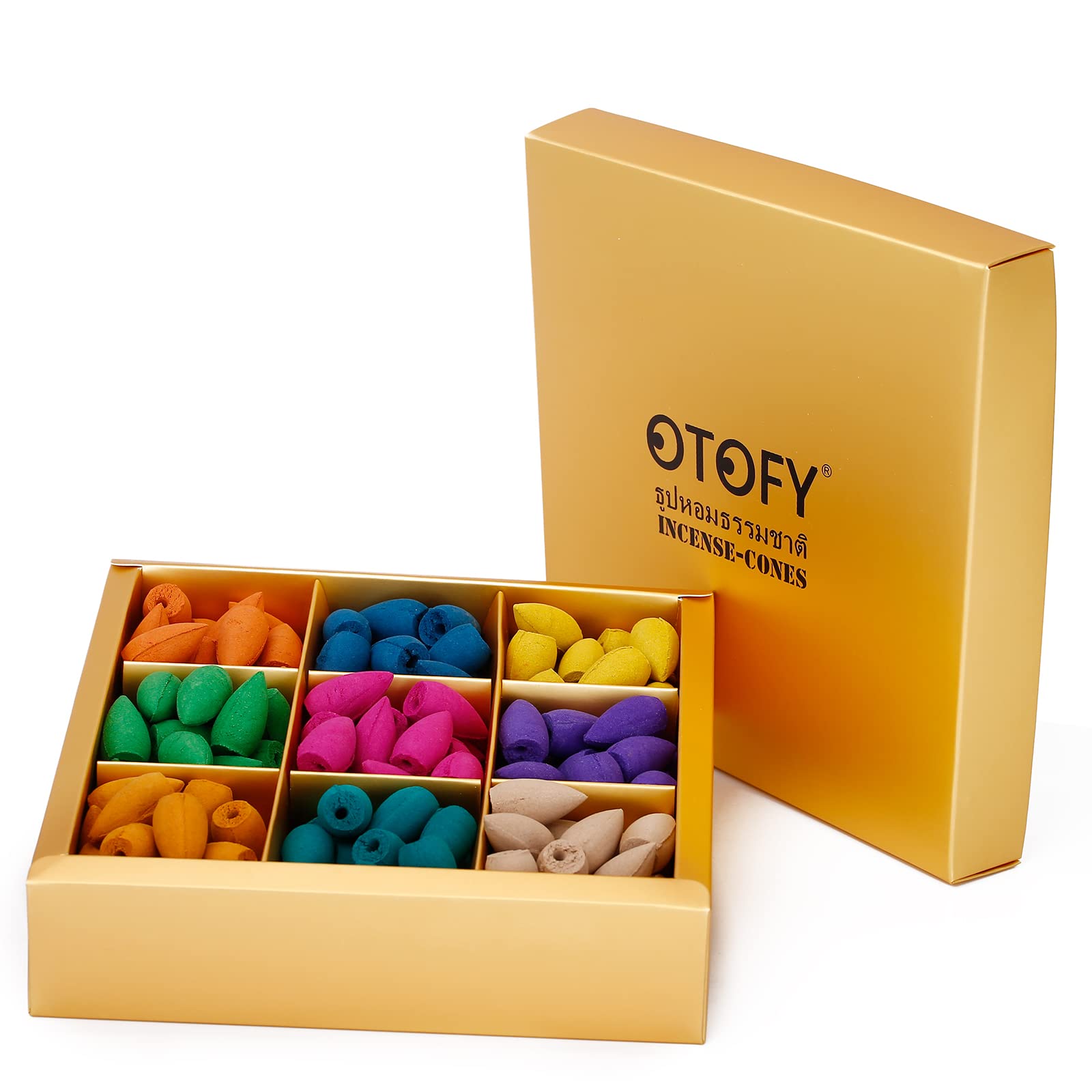 OTOFY 180 Pcs Natural Backflow Incense Cones - Handmade Waterfall Incense with Rose, Tulip, Jasmine & Lavender Scents for Meditation, Yoga, Aromatherapy & Home Relaxation | Perfect for Backflow Incense Burners (Gold)