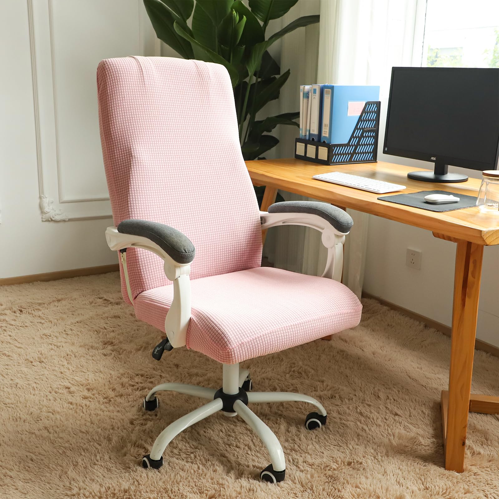 FORCHEER Stretchable XL Office Chair Cover for Big and Tall - Breathable, Washable, Fits Most Computer Chairs (Large, Pink) - Perfect for Home Office, Gaming, and Conference Rooms