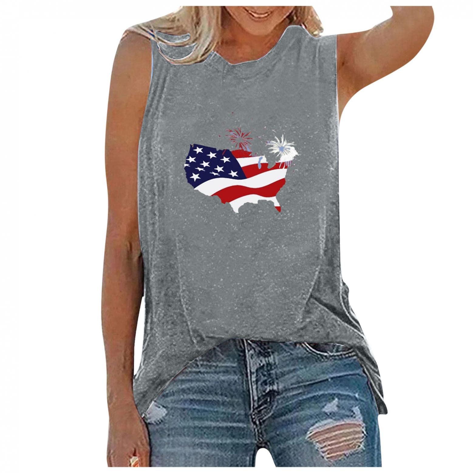Women's American Flag Tank Tops & Summer Blouses - Patriotic 4th of July Camo Tee, Loose Fit Casual Shirts for BBQ, Beach Outings & Independence Day Celebrations