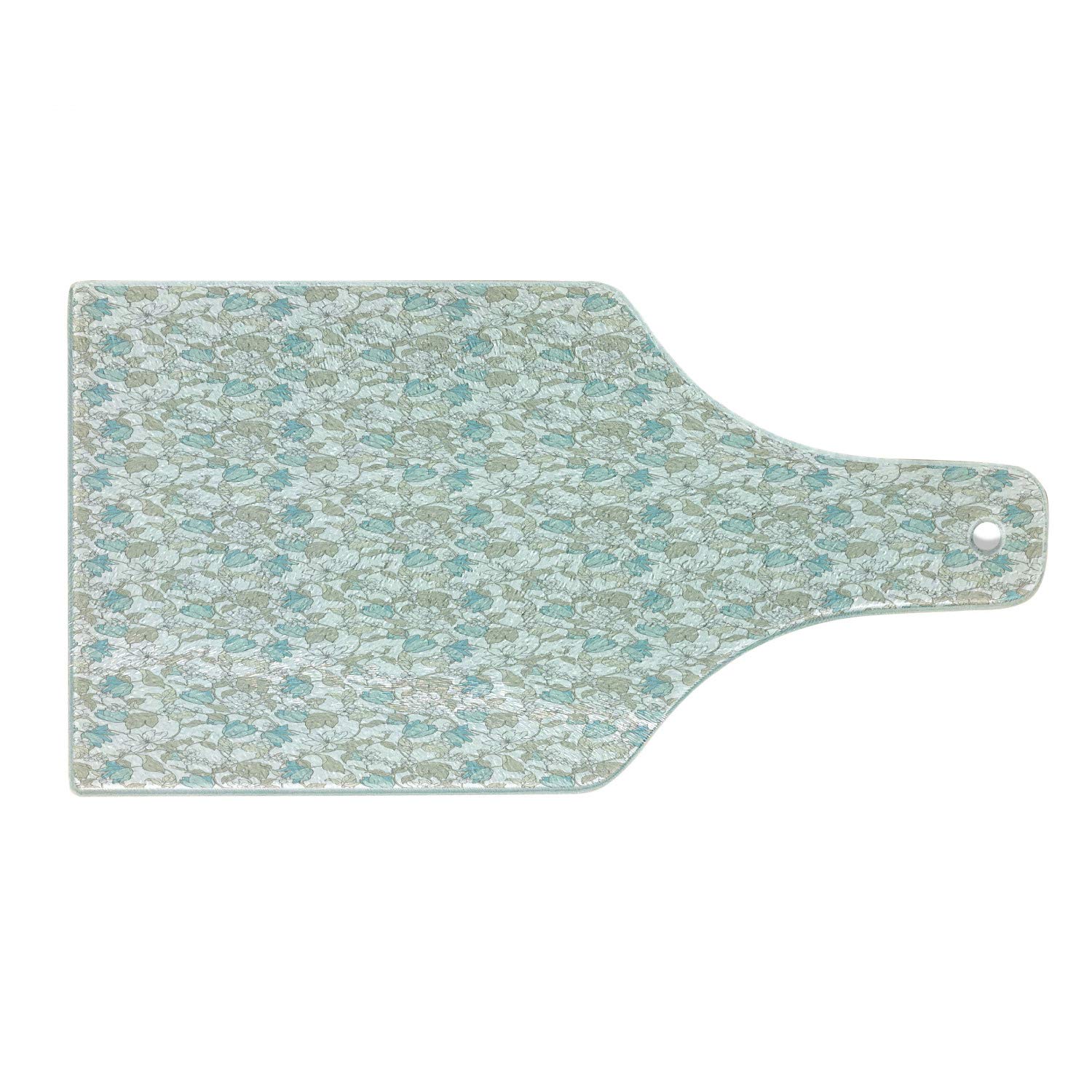 Ambesonne Floral Tempered Glass Cutting Board - Hand Drawn White Flowers with Pointy Petals - Decorative Serving Board in Wine Bottle Shape - Turquoise Grey Yellow - Perfect for Cheese Platters, Charcuterie and Wine Pairing
