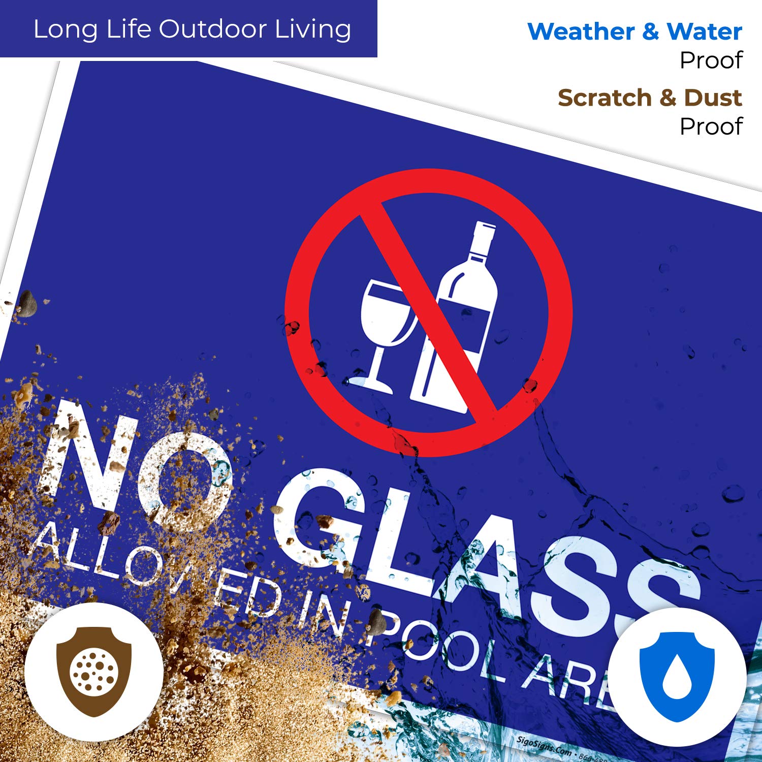 No Glass Allowed in Pool Area Sign - 10x14 Inch Rust-Free Aluminum Pool Sign | Weatherproof & Fade Resistant | Easy Mounting for Indoor/Outdoor Use | Made in USA | Perfect for Swimming Pools, Water Parks & Public Aquatic Facilities