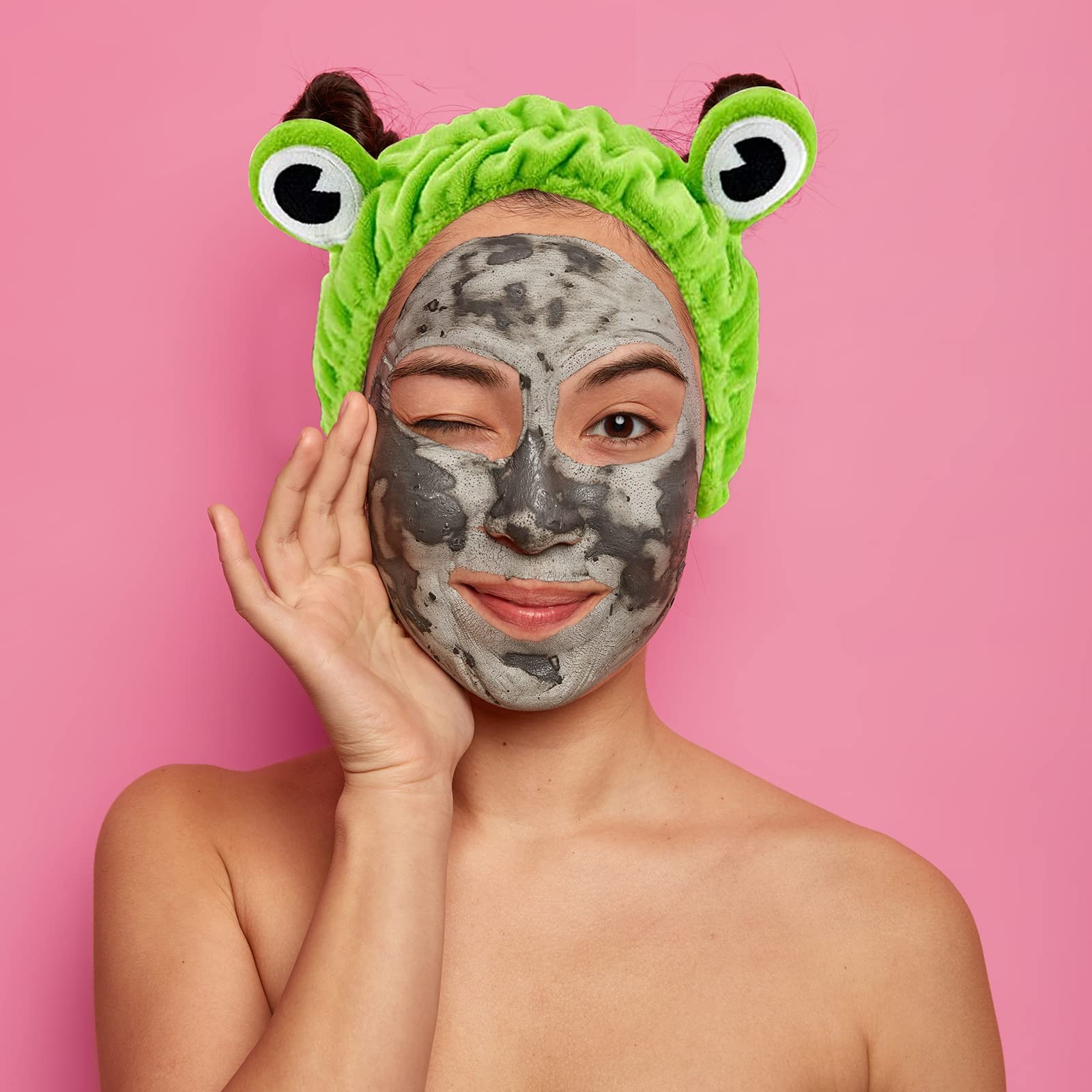 2 Pack Cute Green Frog Hair Bands & Head Wraps - Soft Elastic Hair Hoops for Girls & Women - Perfect for Makeup, Face Washing, Shower, Yoga, Sports & Skincare - Fun Spa & Beauty Hair Accessories