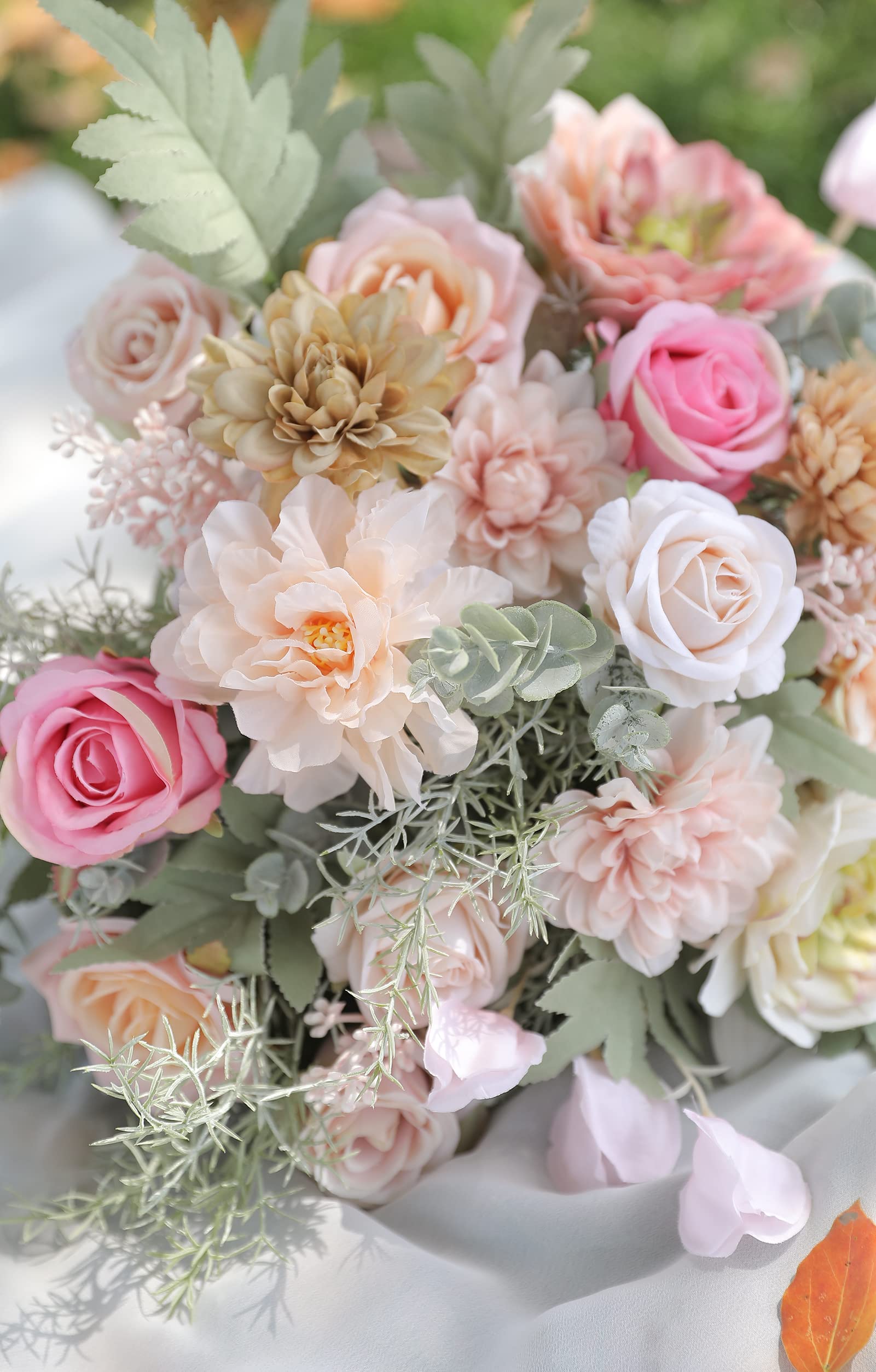 Artificial Silk Flower Bouquet Set - DIY Wedding Hand Bouquet, Centerpiece Arrangement for Baby Shower, Party & Home Decor (Light Pink) | Perfect for Wedding Decorations, Table Centerpieces, Bridal Shower, Birthday Parties & Living Room Decor