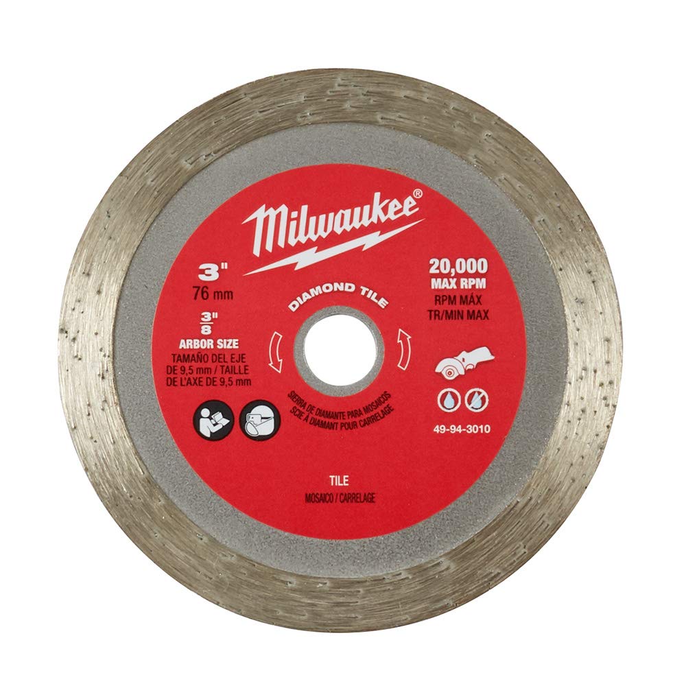 Milwaukee 49-94-3010 3 Inch Diamond Tile Blade for Wet/Dry Cutting - Perfect for Porcelain, Ceramic, and Stone Tiles - Ideal for DIY Projects and Professional Tile Installation