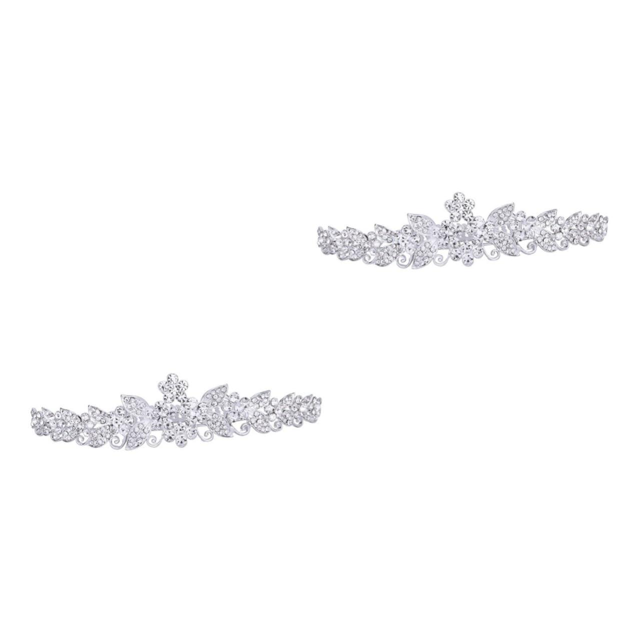 FRCOLOR 2-Pack Crystal Bridal Tiara Headpiece - Wedding Hair Accessories for Bride, Rhinestone Crown Headband & Comb Set, Alloy Silver (Medium) - Perfect for Weddings, Proms, and Special Occasions