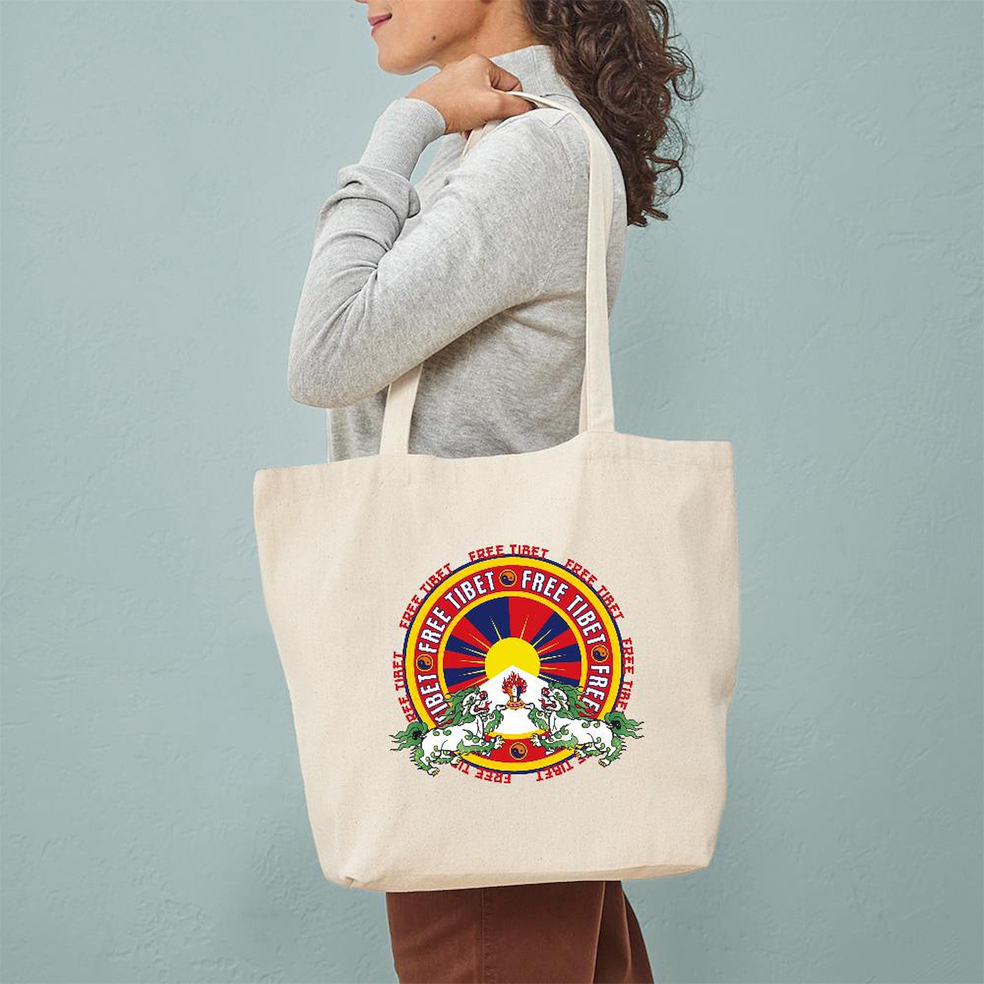 Free Tibet Snow Lions Tote Bag - Eco-Friendly Natural Canvas Reusable Shopping Bag for Groceries, Beach & Daily Use | CafePress