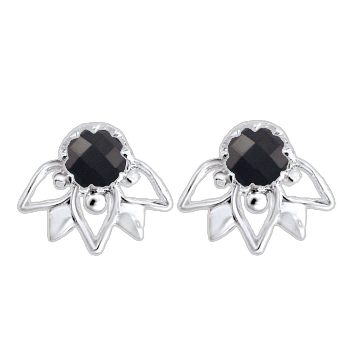 Laihas Black Onyx Stud Earrings for Women - Elegant Inflorescence Design - Perfect for Everyday Wear, Office & Special Occasions