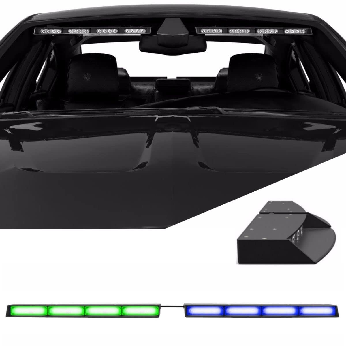 SpeedTech Raptor-X TIR LED Strobe Visor Light Bar - Blue/Green Emergency Vehicle Lights with Cigarette Lighter Plug for Police, Security & First Responders | Interior Windshield Mount for Trucks, SUVs & Emergency Vehicles