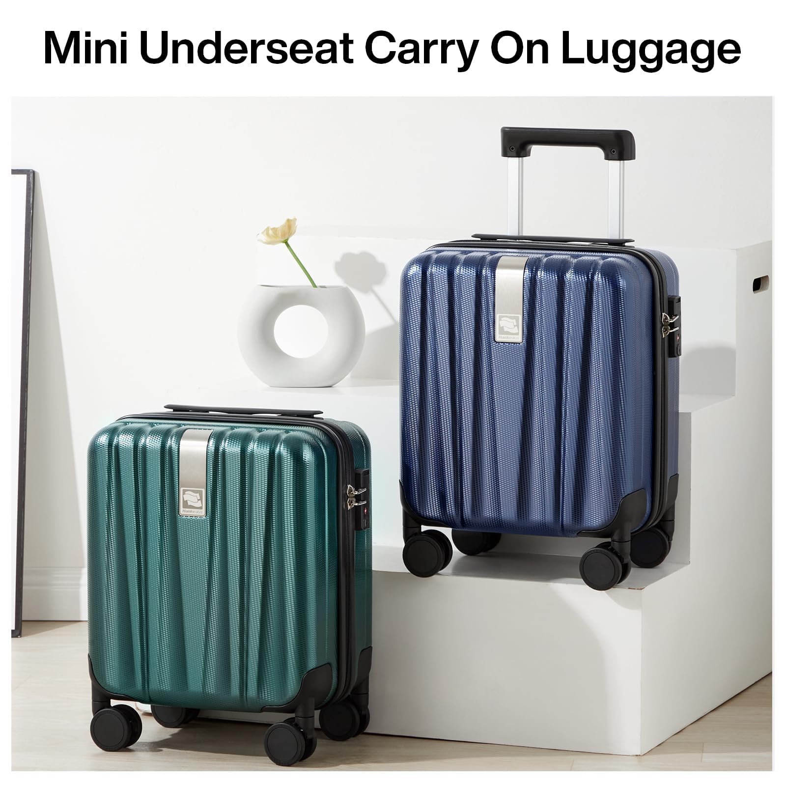 14 Inch Underseat Carry On Luggage with Wheels - Lightweight Hard Shell Suitcase for Air Travel, Weekend Trips & Business - Perfect Christmas & Birthday Gift (Dark Blue) | Compact Cabin Bag for Women & Men, TSA Approved Airplane Carry-On