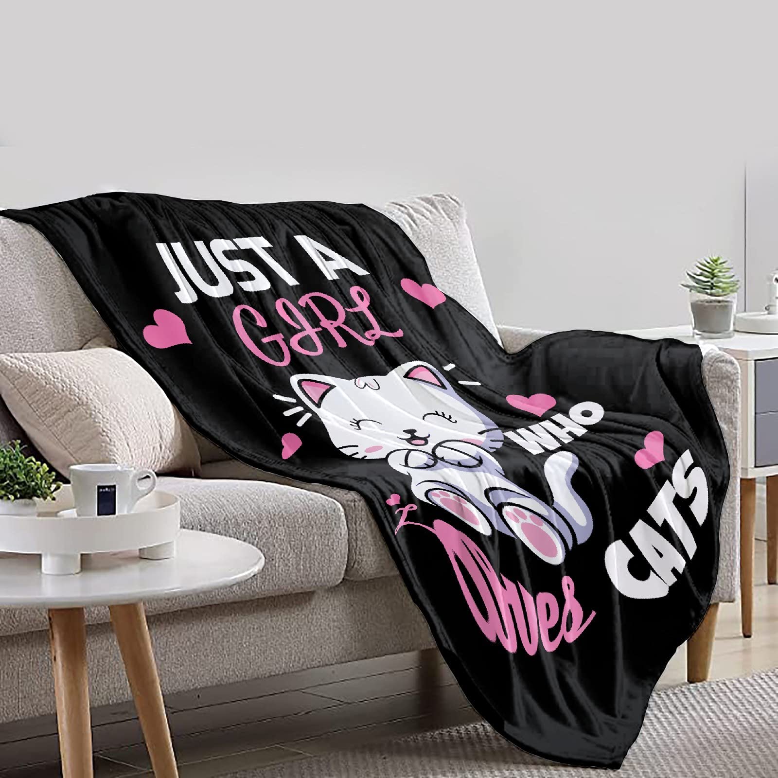 Soft Fluffy Plush Cat Blanket - Cute Animal Pattern Throw for Girls, Pets, and Cat Lovers - 40