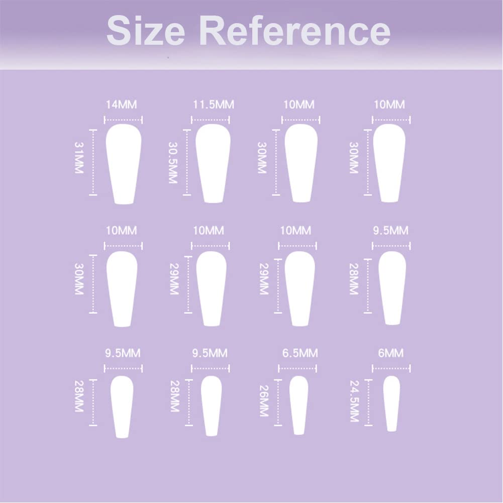 24Pcs Long Coffin Press on Nails - Flame Design Glossy False Nails for Women & Girls | Full Cover Fake Nails with Ballerina Shape | Perfect for Parties, Weddings & Special Occasions