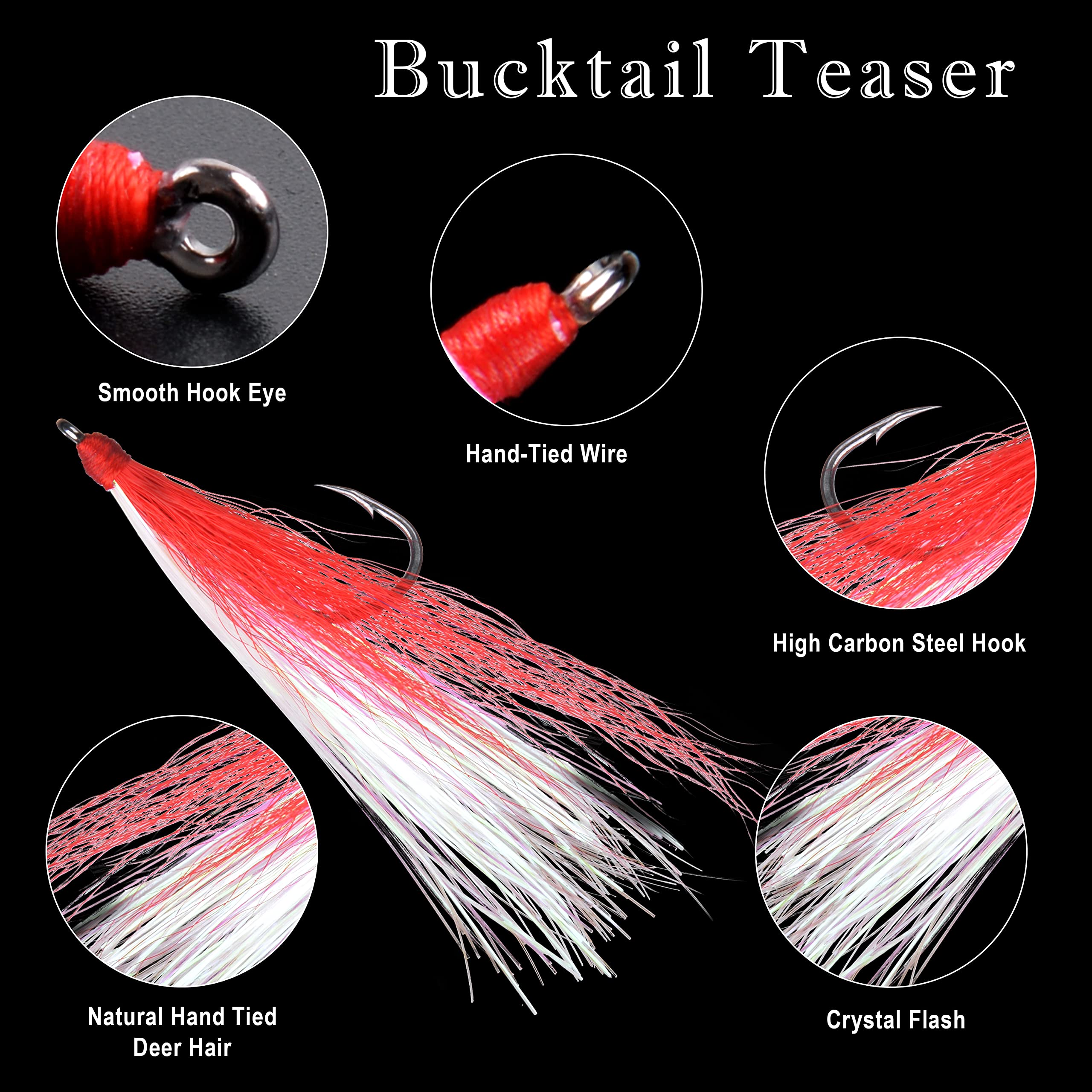 Bucktail Fishing Lures with Hook - 5 Colors for Flounder, Salmon, Trout - Saltwater & Freshwater Fishing