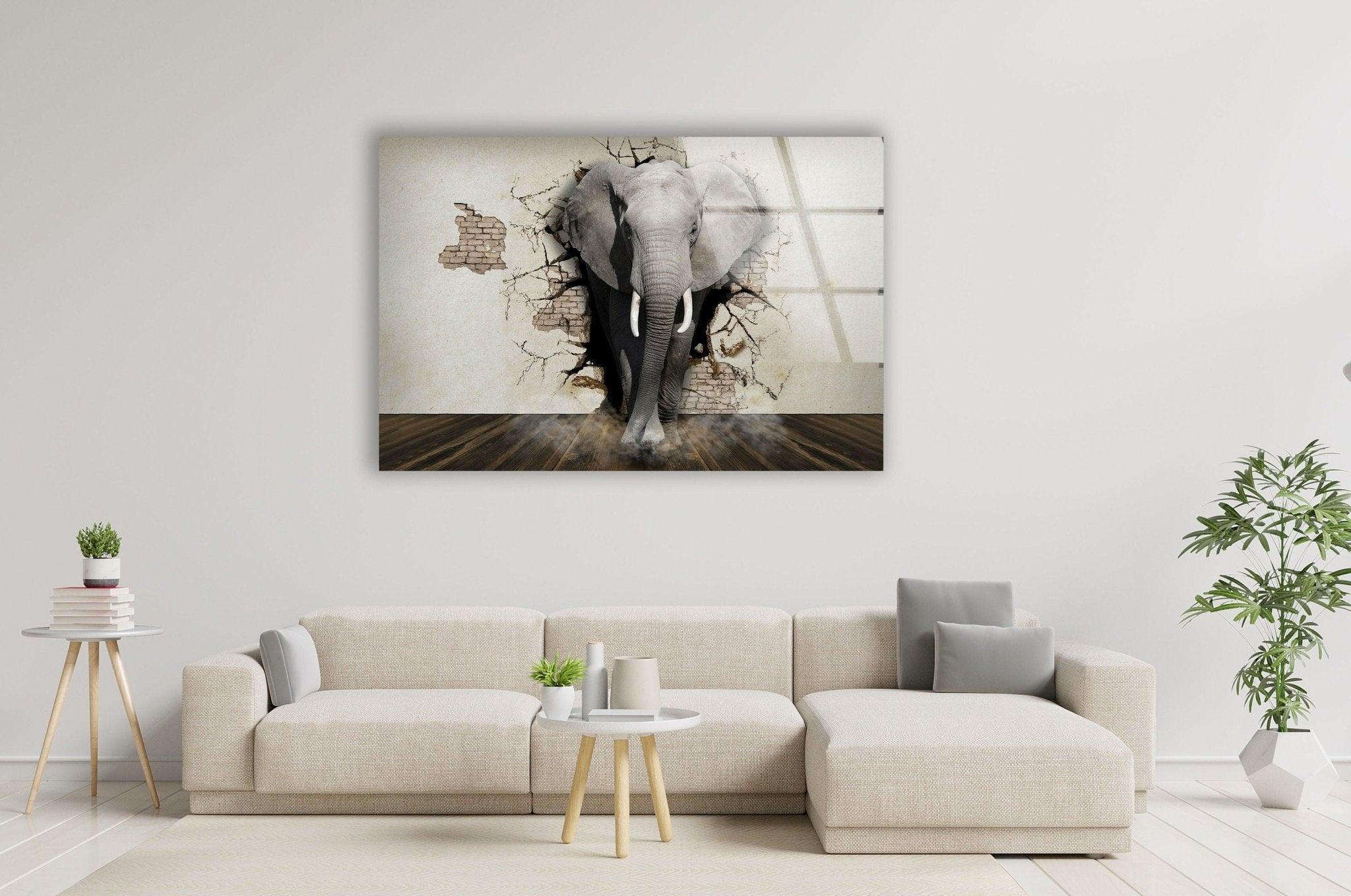 3D Elephant Art Glass Wall Decor - Handmade Modern Home Decoration for Living Room, Bedroom, Office - Unique Gift Idea for Animal Lovers