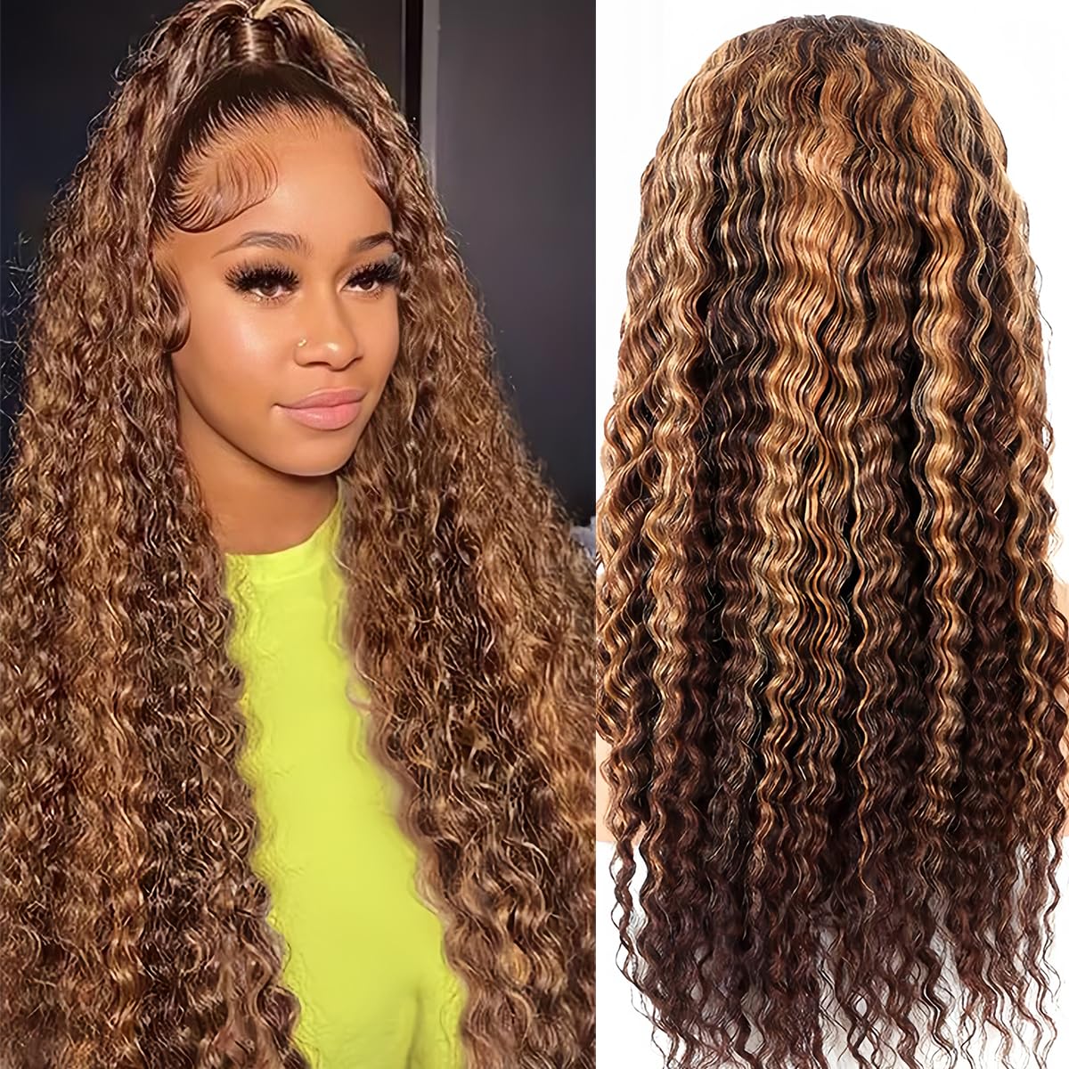 30 Inch Ombre Honey Blonde Human Hair Lace Front Wig - 4/27 Colored 13x6 HD Lace with Baby Hair & Pre-Plucked Hairline - Deep Wave Curly Lace Frontal Wig for Women | Perfect for Daily Wear, Cosplay, Parties and Special Occasions