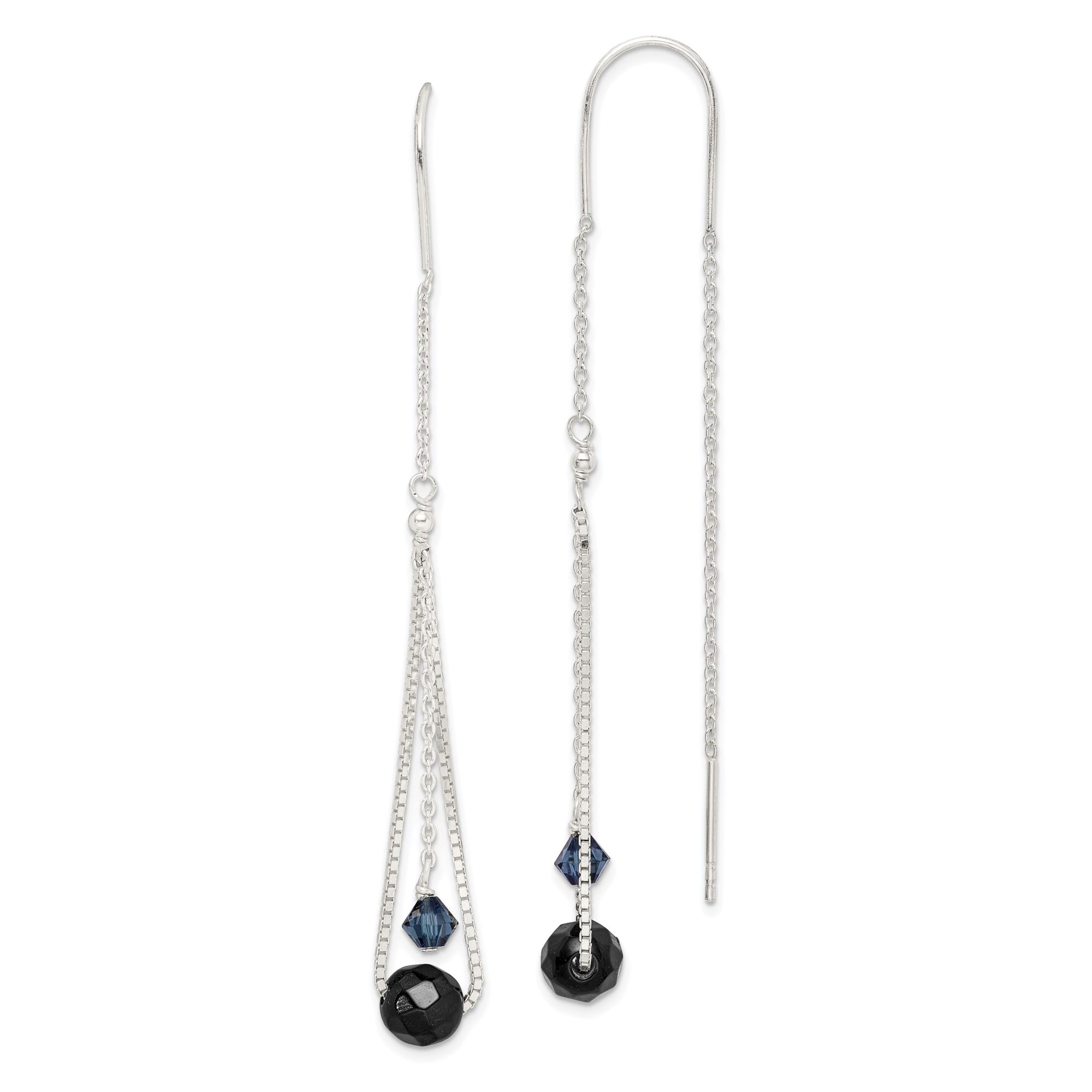 925 Silver Black Rhinestone Threader Earrings for Women Party & Evening