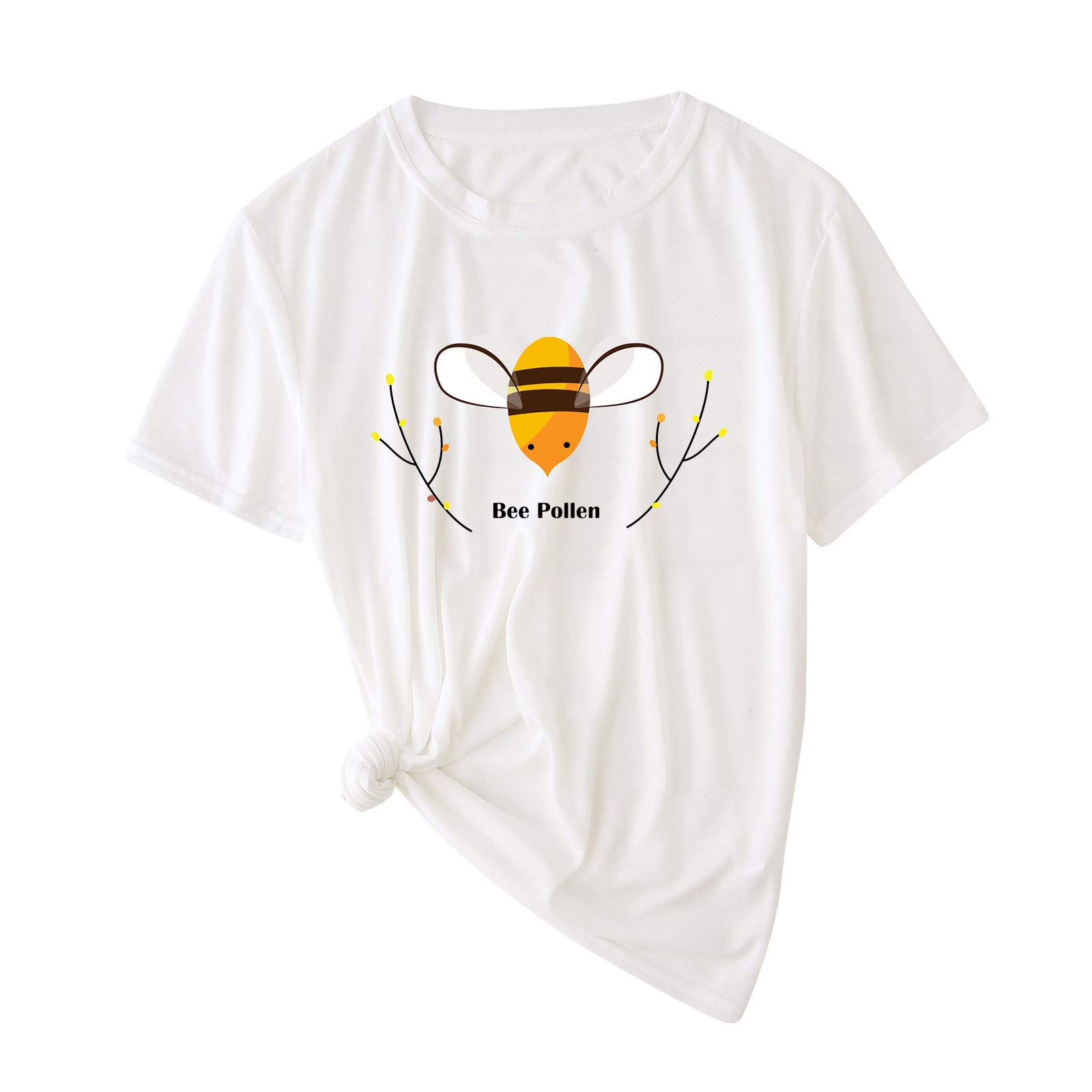 Women's Casual Bee Print Short Sleeve T-Shirt - Soft Cotton Blouse with Round Neck for Everyday Wear (White, Small) | Perfect for Spring Outfits, Weekend Errands & Casual Office Looks