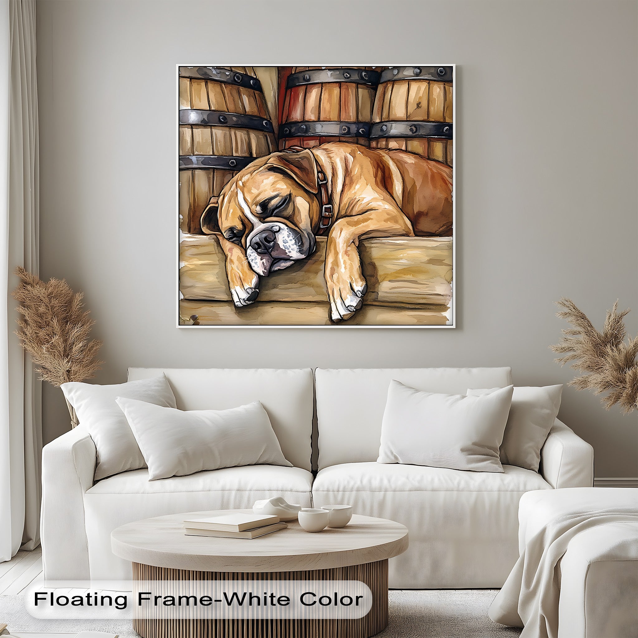 Sleeping Bulldog Canvas Print - Cute Puppy Wall Art for Nursery, Bedroom & Office Decor - Barrel Nap Illustration