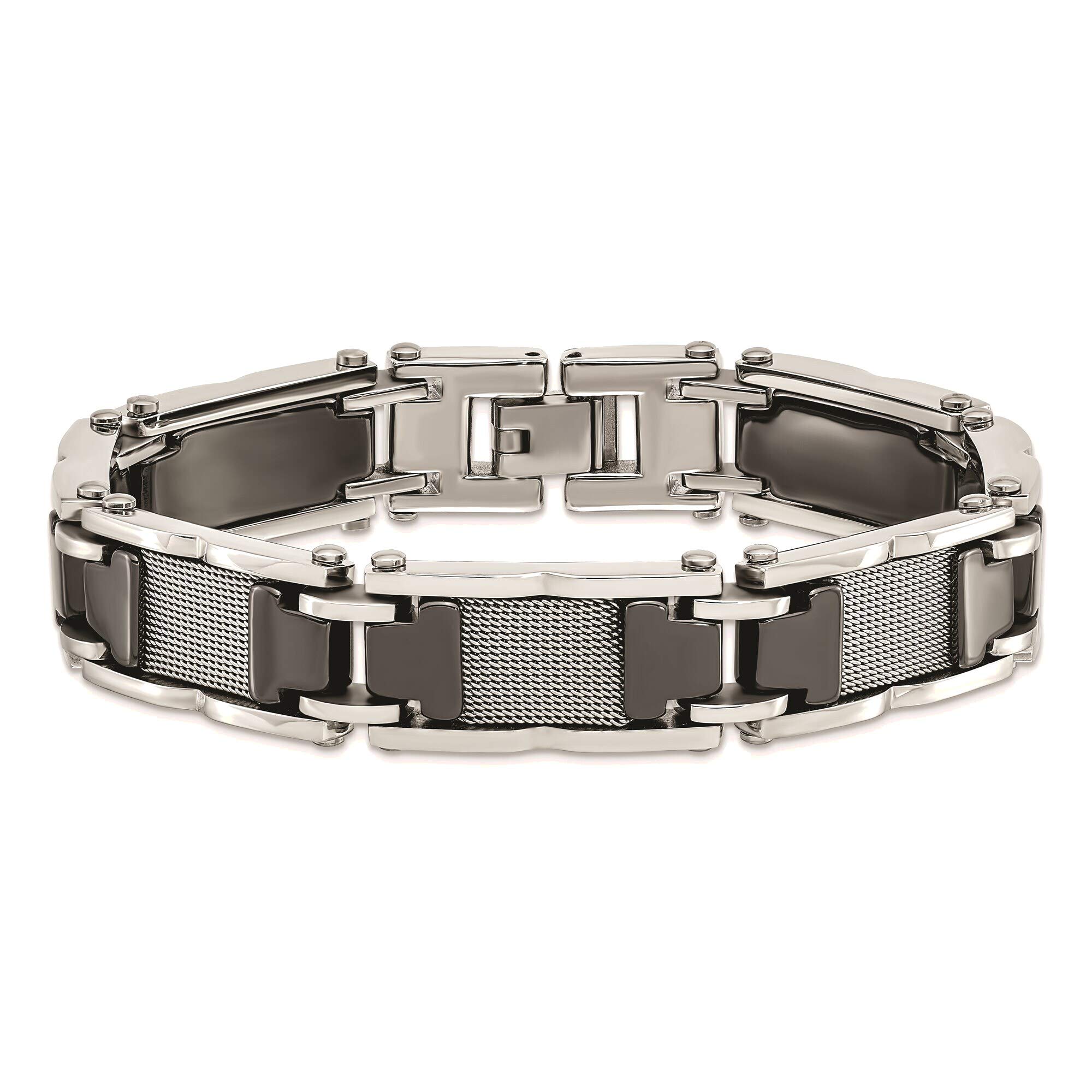 Bonyak Jewelry Stainless Steel & Ceramic Black Polished Mesh Bracelet for Men & Women - Perfect for Casual Wear, Office & Special Occasions