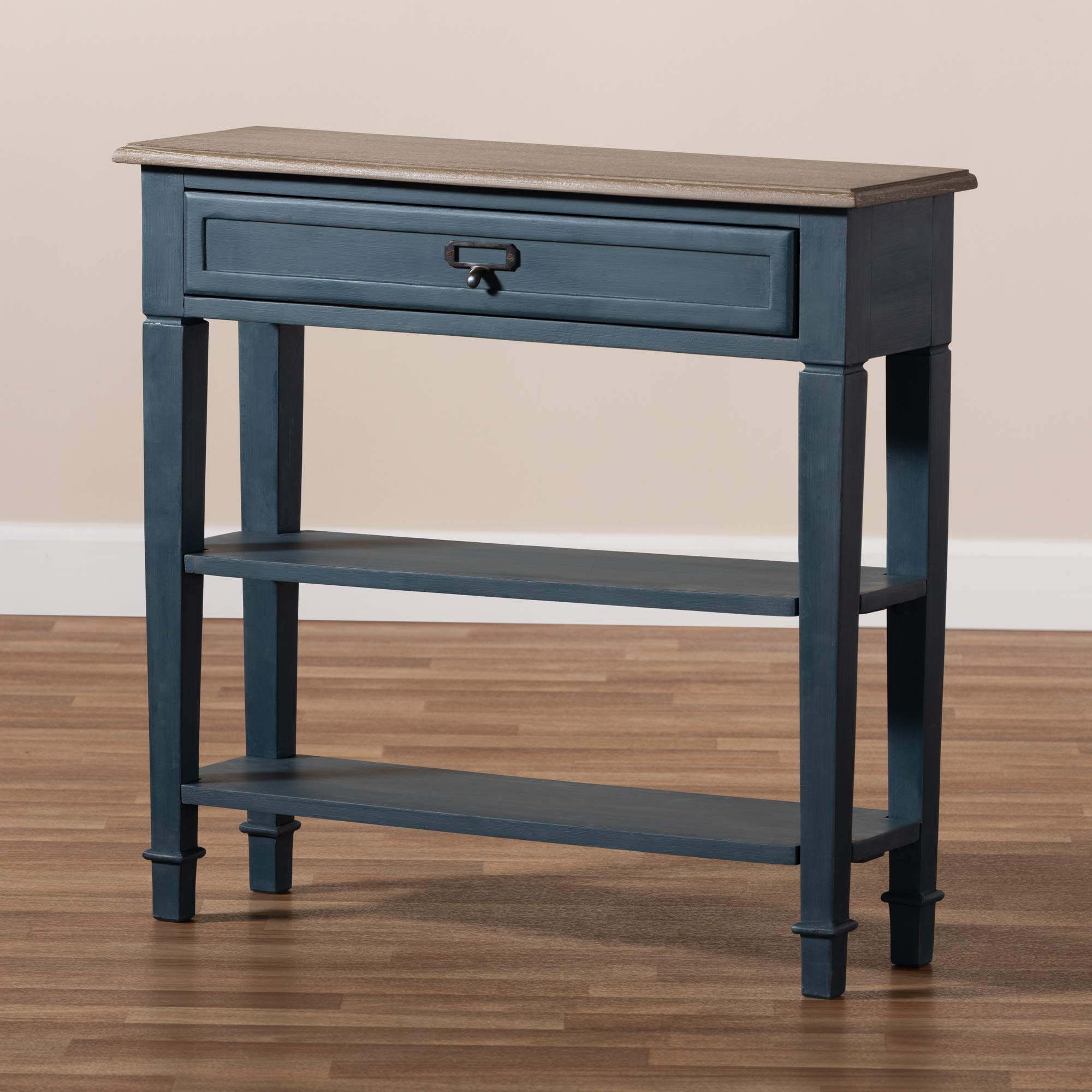 Baxton Studio Modern Console Table - Blue & Oak Finish - Entryway Sofa Table for Hallway, Living Room, or Bedroom Decor