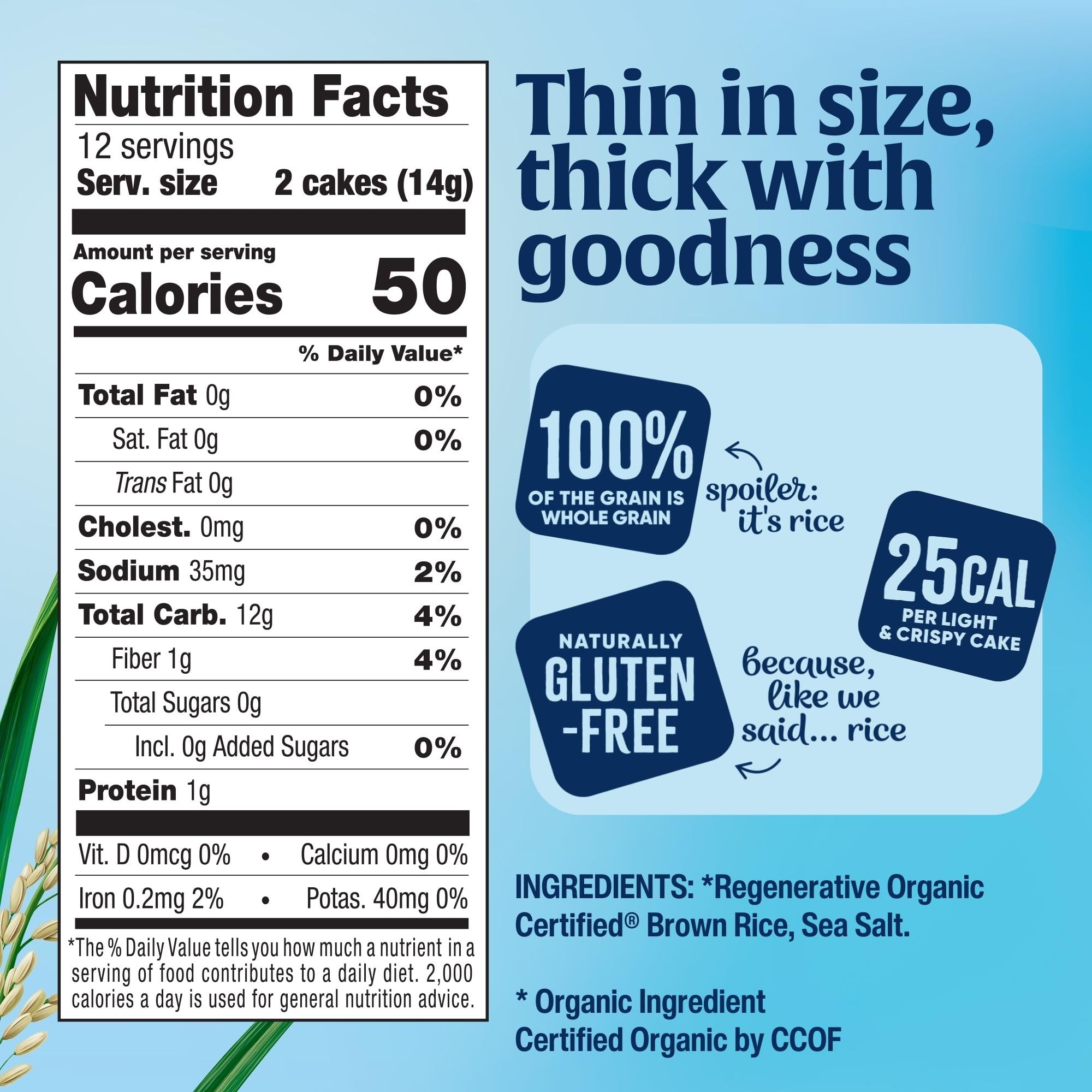 Lundberg Organic Thin Stackers Brown Rice Cakes - Lightly Salted, Gluten-Free, Vegan Healthy Snacks (6 Oz) - Perfect for On-the-Go, Weight Loss & Keto Diets
