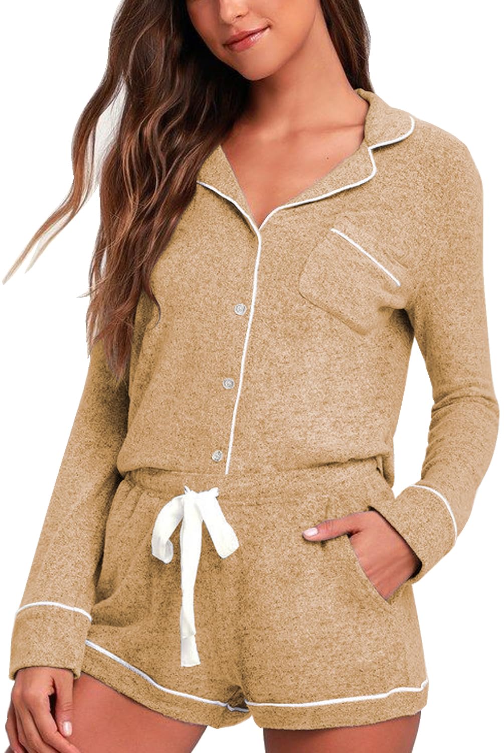 Aamikast Women's Button Down Long Sleeve Pajama Set - Soft 2 Piece Sleepwear & Lounge PJS for Comfortable Nights, Relaxing at Home, and Cozy Weekends