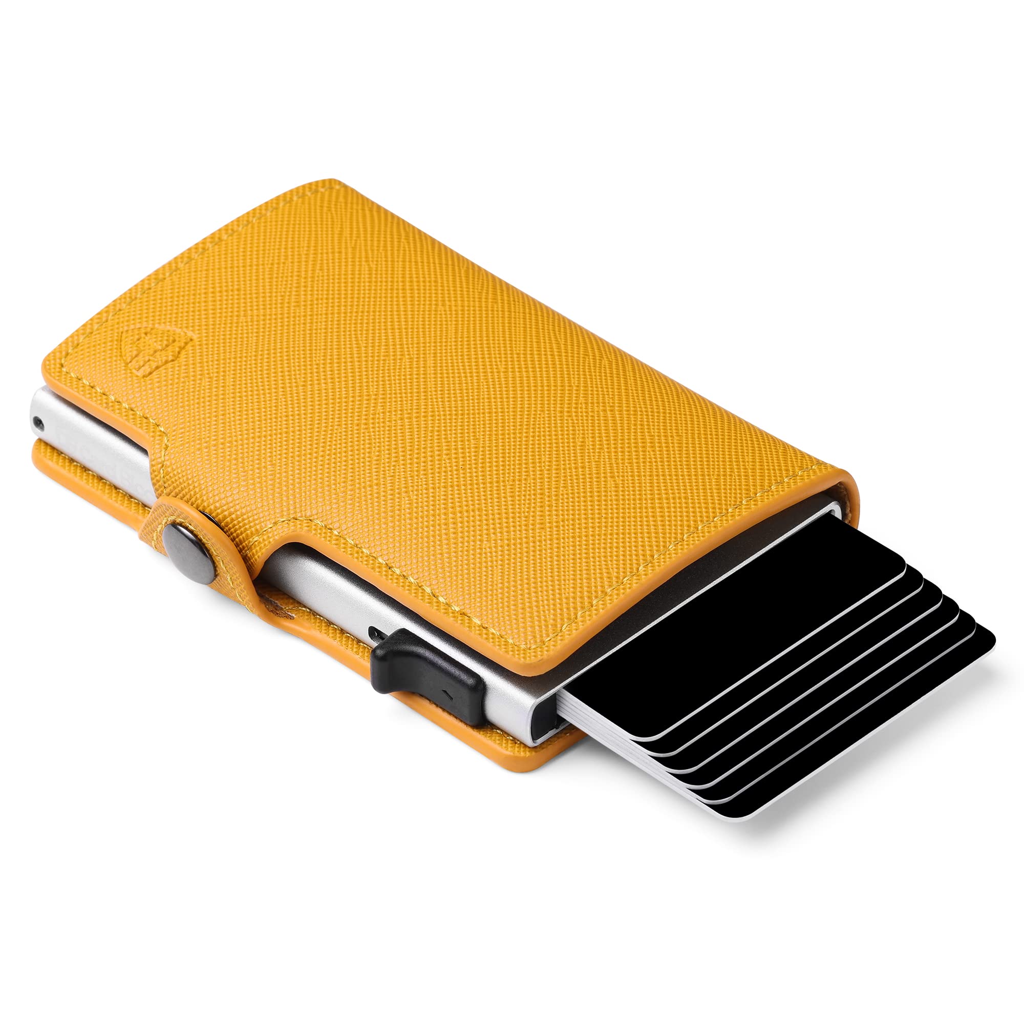 Slim RFID Blocking Wallet for Women - Anti-Theft Credit Card Holder with Pop-Up Design, Orange PU Saffiano Leather - Perfect for Small Purses & Everyday Use