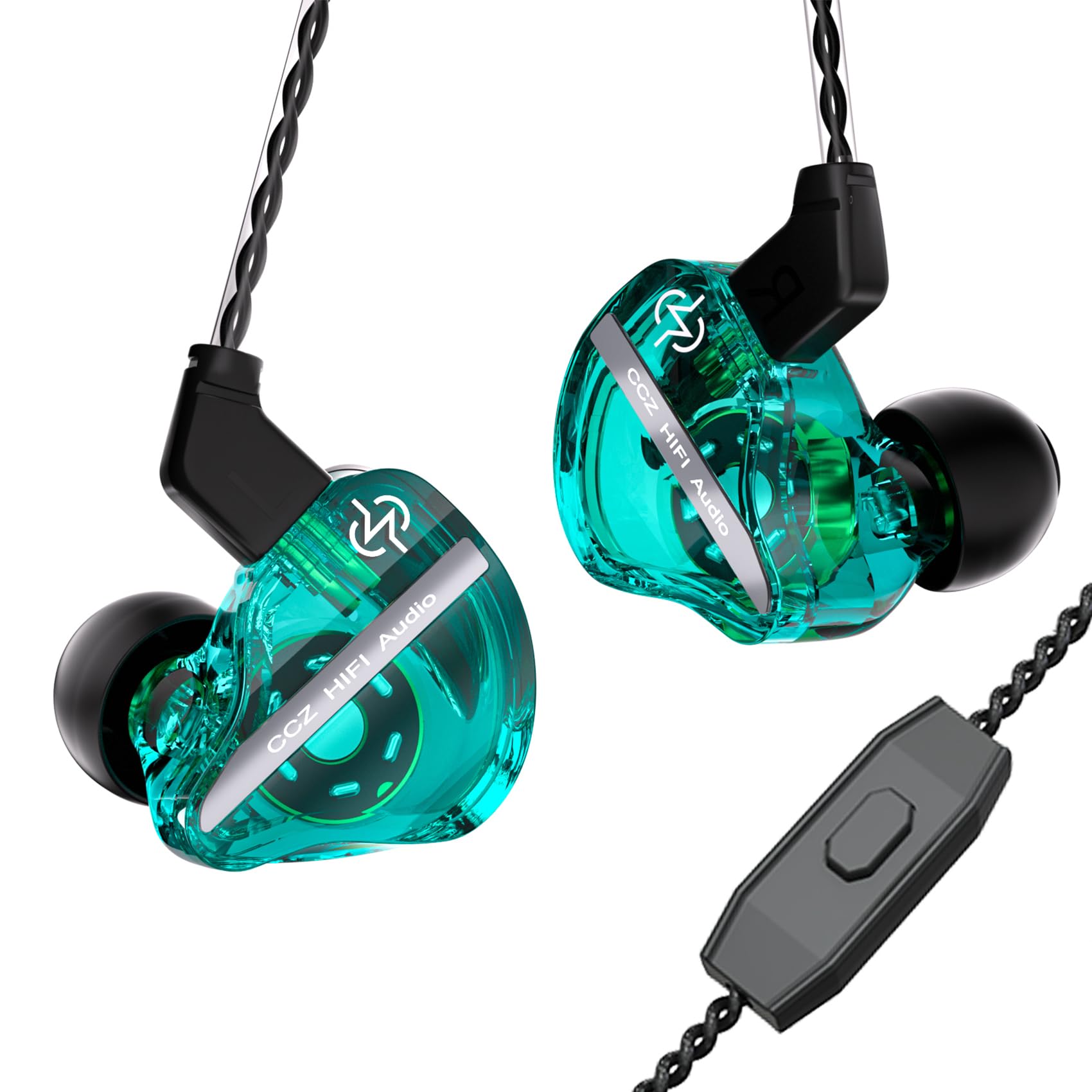 CCZ DC01 Pro In-Ear Monitor Headphones - High Bass Gaming Earbuds with V-Shape Tuning, 4N OFC Cable & Mic (Cyan) | Perfect for Musicians, Singers, Audiophiles & Gamers | Studio Recording, Live Performance & Mobile Gaming