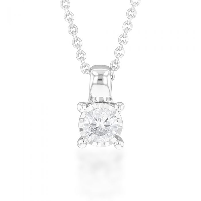 9ct White Gold 1/5 Carat Diamond Pendant Necklace - 45cm Chain for Women, Elegant Jewelry Gift for Anniversary, Valentine's Day & Special Occasions