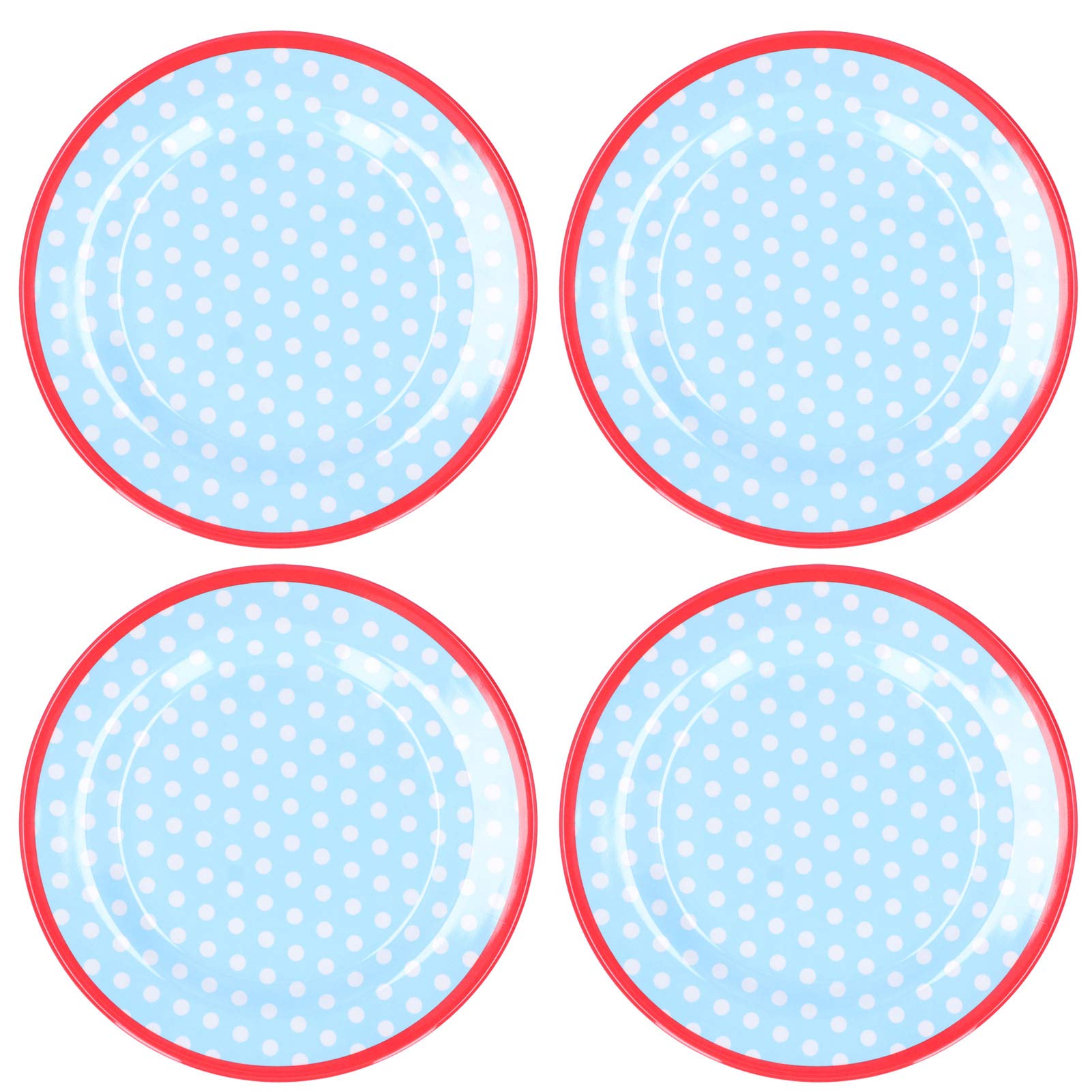 Melamine 9-Inch Round Appetizer Plates - Heat & Scald-Proof Serving Dishes for Fruits, Desserts, Cakes & Snacks (Light Blue Dots) - Perfect for Parties, Picnics & Home Entertaining