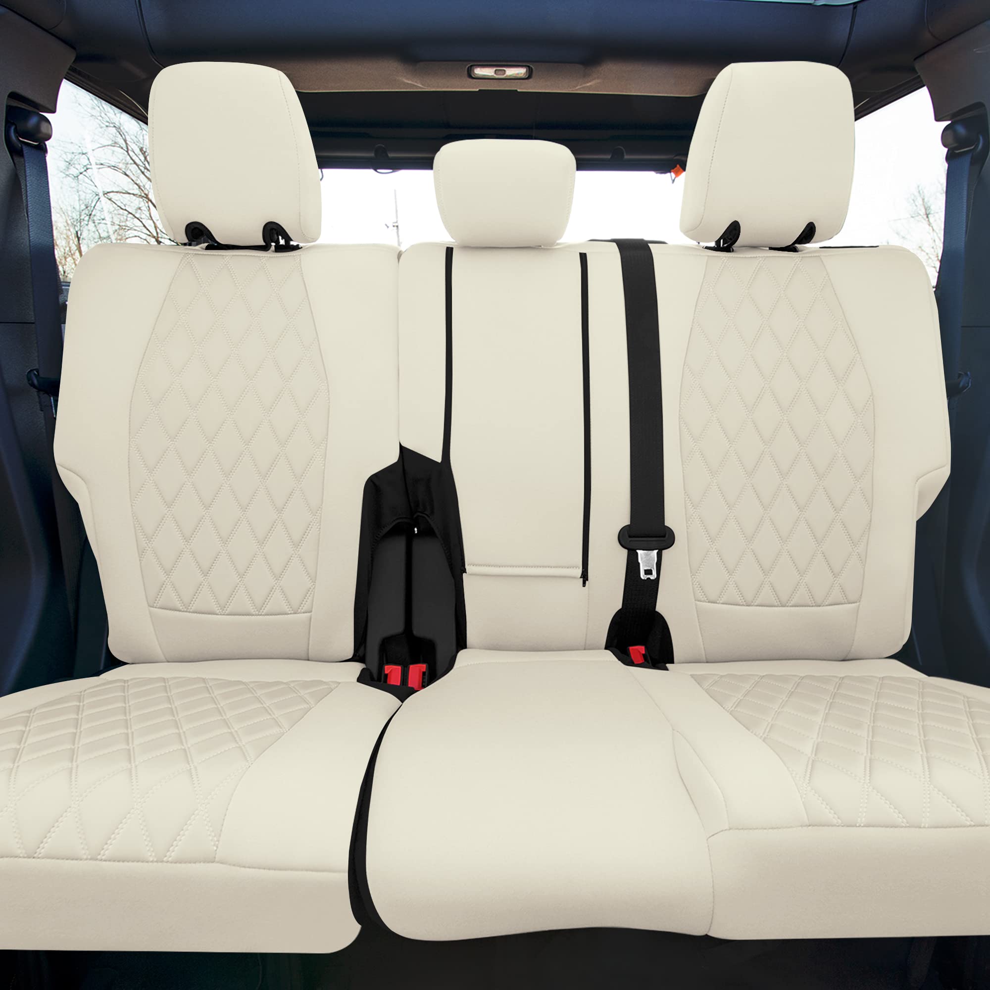 Custom Fit Neoprene Seat Covers for Ford Bronco 2021-2022 SUV - Water Resistant Neosupreme Front & Rear Set in Solid Beige | Perfect for Off-Roading, Camping & Daily Commute