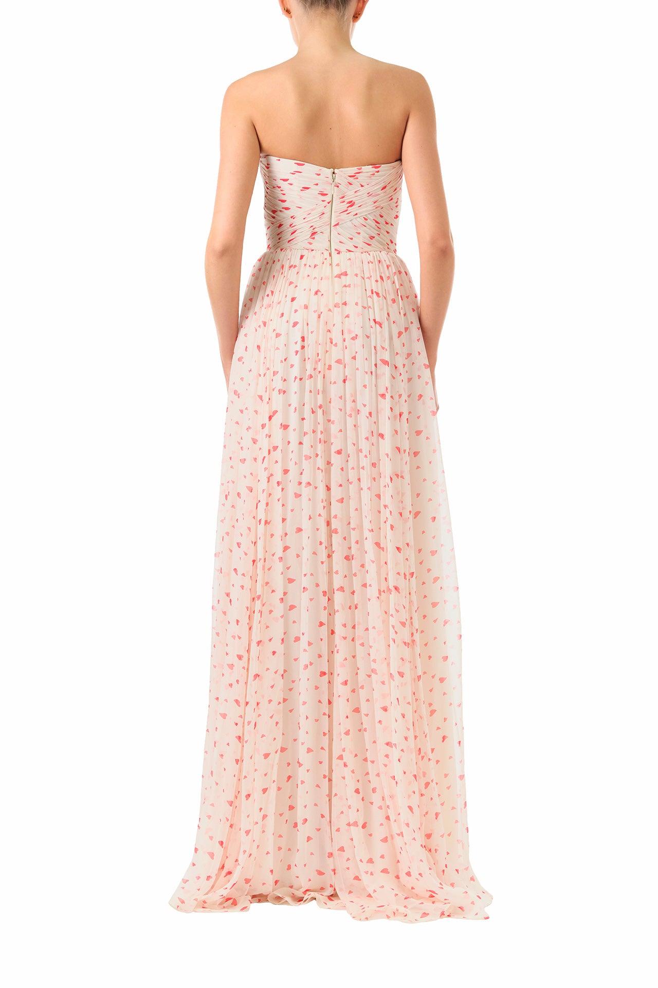Elegant Heart Print Chiffon Gown for Women - Flowy Long Dress for Evening Party, Wedding Guest, Prom & Special Occasions