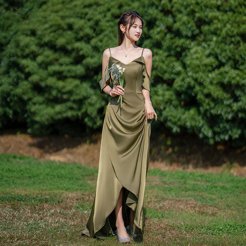 Elegant Green A-Line Long Bridesmaid Dress with Spaghetti Straps - Formal Evening Gown for Weddings, Prom & Special Occasions | Perfect for Bridal Party, Cocktail Events & Black Tie Dinners