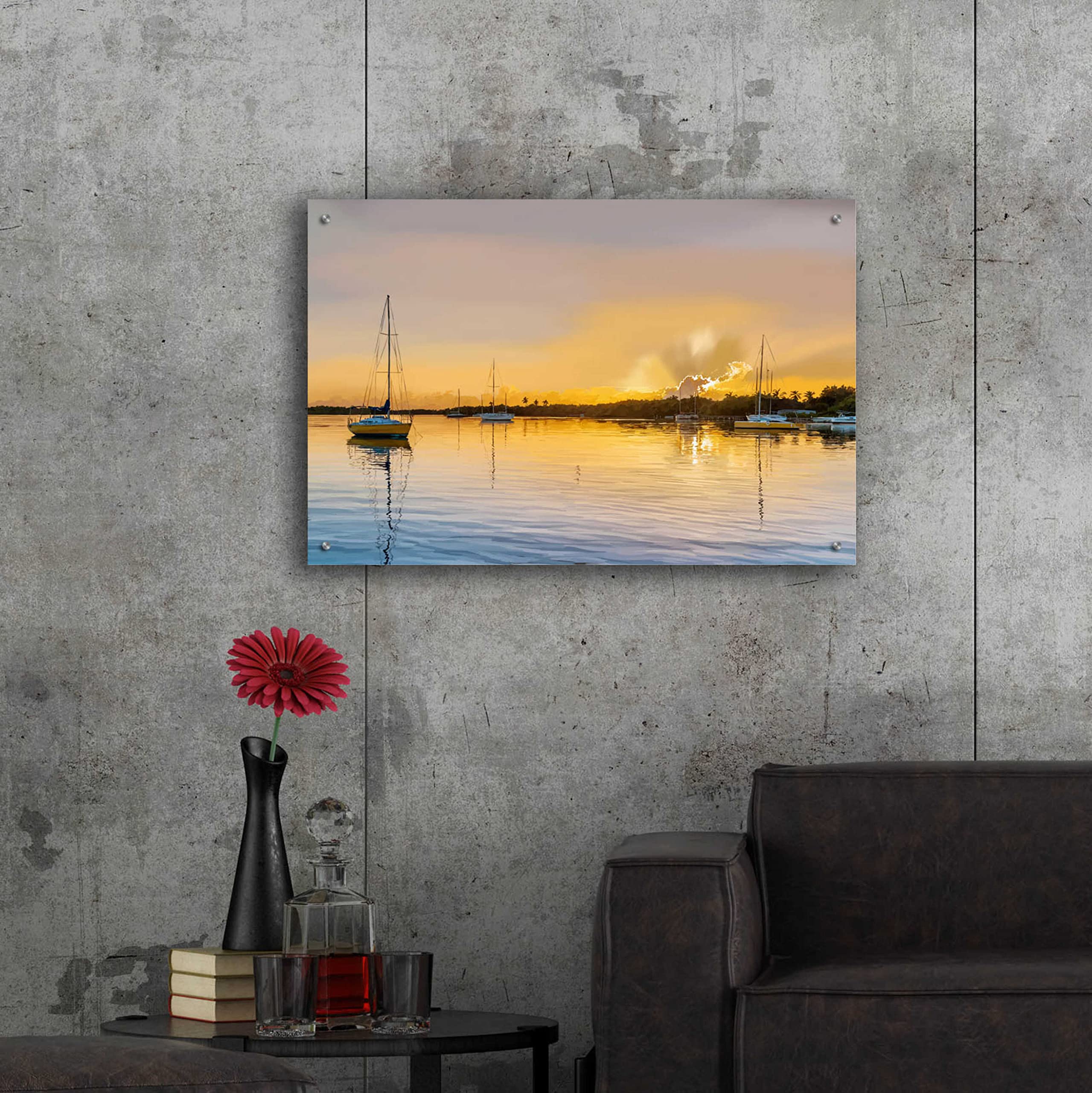 Emily Kalina 'In The Golden Light IV' Acrylic Glass Wall Art - 36x24 Inches Modern Abstract Painting for Living Room, Bedroom & Office Decor