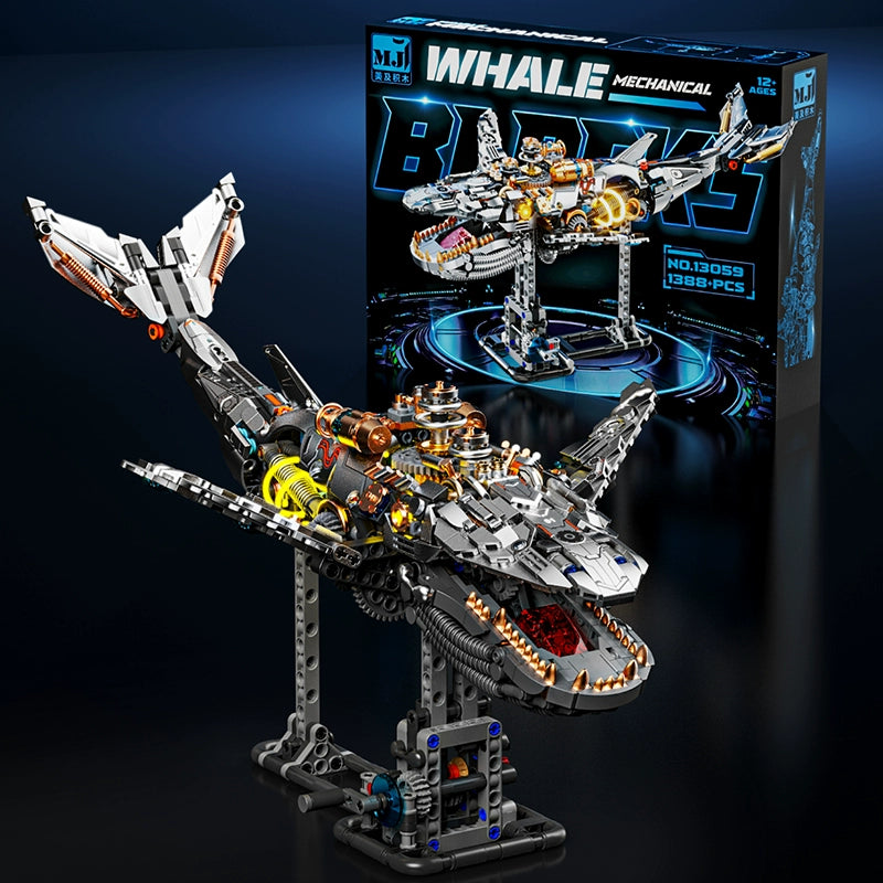 1388 PCS MJi 13059 Semi Mechanical Whale Building Blocks Set - STEM Educational Toy for Kids & Adults - Creative DIY Construction Model Kit for Home Decoration, Birthday Gifts & Classroom Activities