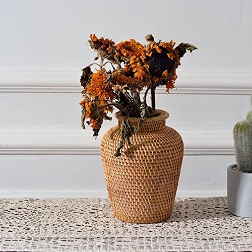 Handwoven Rattan Vase - Boho Chic Home Decor for Plants & Flowers | Perfect for Tabletop Display, Living Room Decor, and Indoor Gardening Accessories