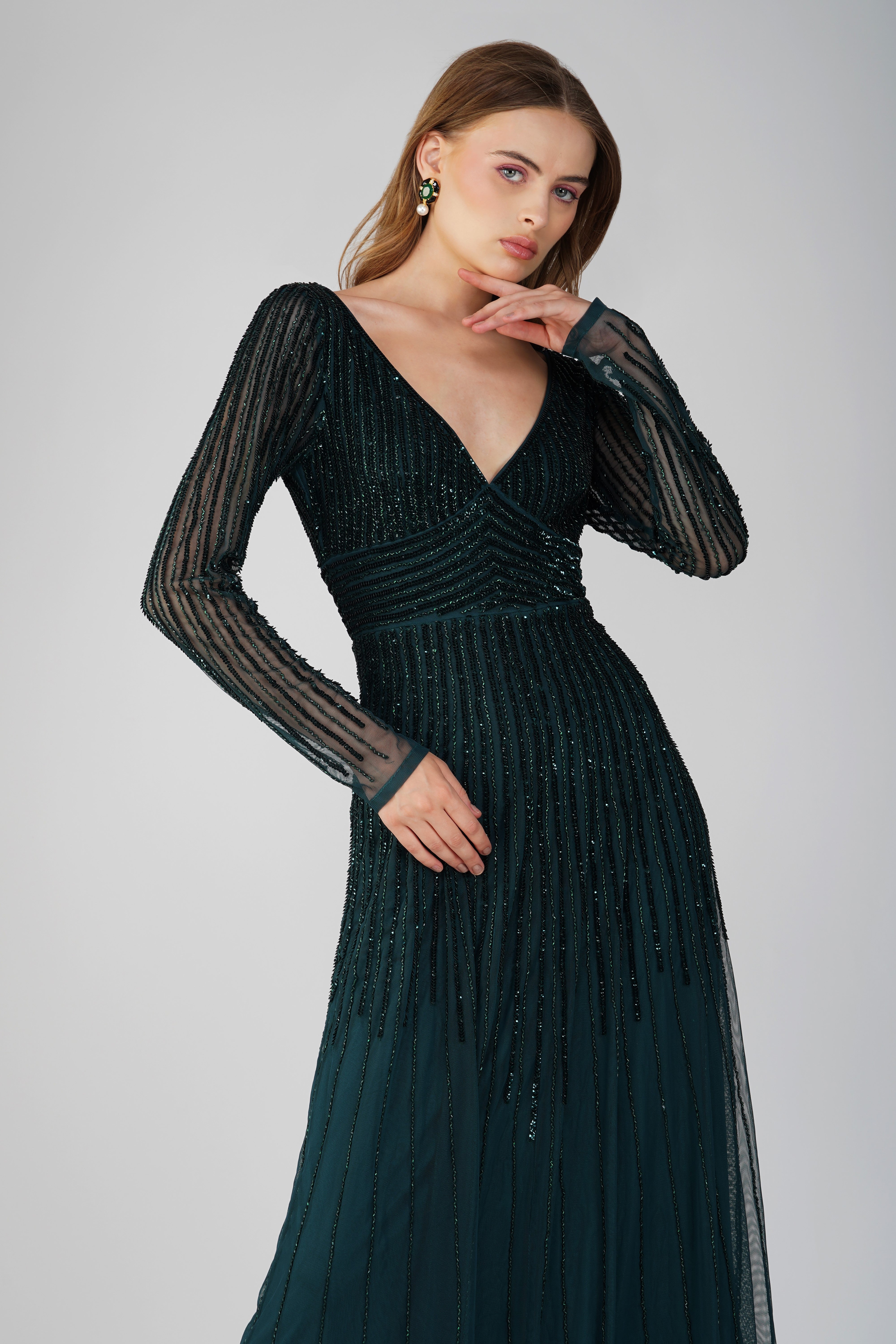 Laura Embellished Maxi Dress in Emerald Green - Elegant Long Formal Gown for Weddings, Parties & Special Occasions | Plus Size Options Available
