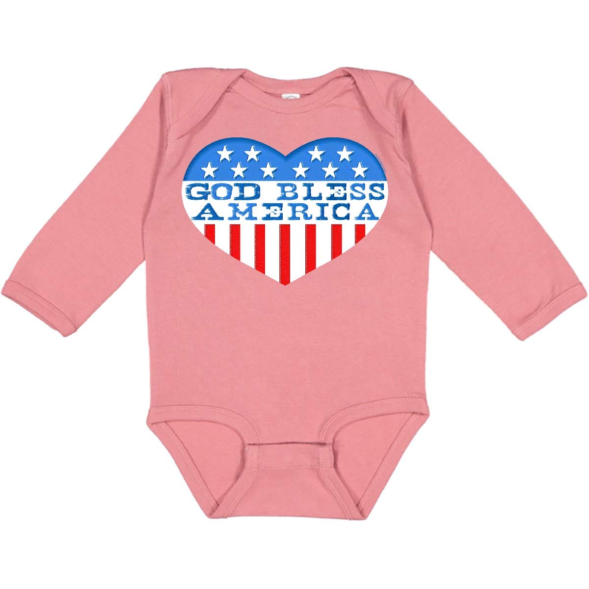 Inktastic God Bless America Heart Print Long Sleeve Baby Bodysuit - Patriotic Outfit for Infants, Newborns & Toddlers - Perfect for 4th of July, Memorial Day & Independence Day Celebrations