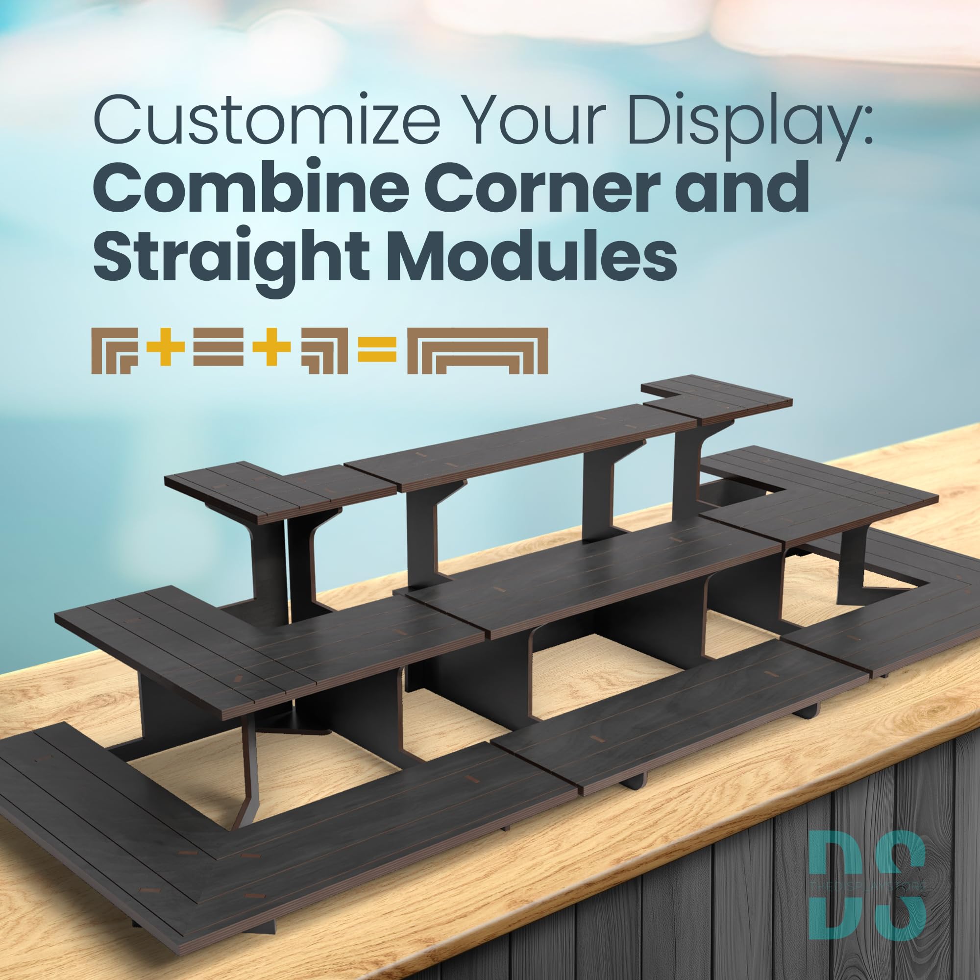 Black Wooden Tiered Stand - Portable Display Shelf for Jewelry, Cards & Vendor Events - Perfect for Home Decor, Retail Displays & Craft Shows