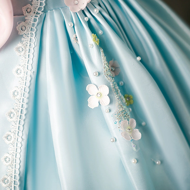 Mint Green Satin Princess Flower Girl Dress - Elegant Square Neck Floor Length Formal Gown for Weddings, Parties & Special Occasions