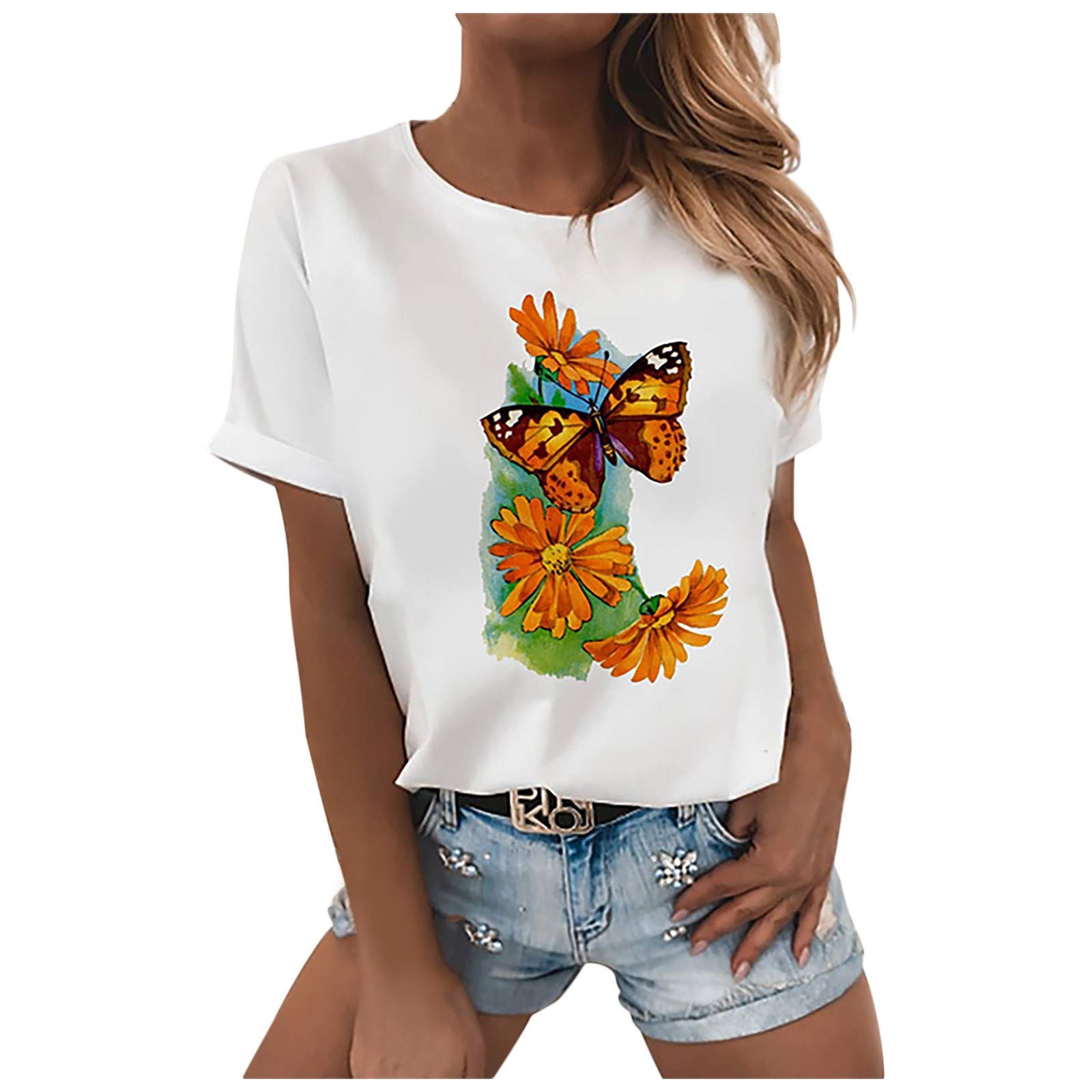 Women's Summer Casual Butterfly Print T-Shirt - Fun Short Sleeve Loose Fit Black Top for Women | Perfect for Beach Outings, Vacation Wear & Everyday Comfort