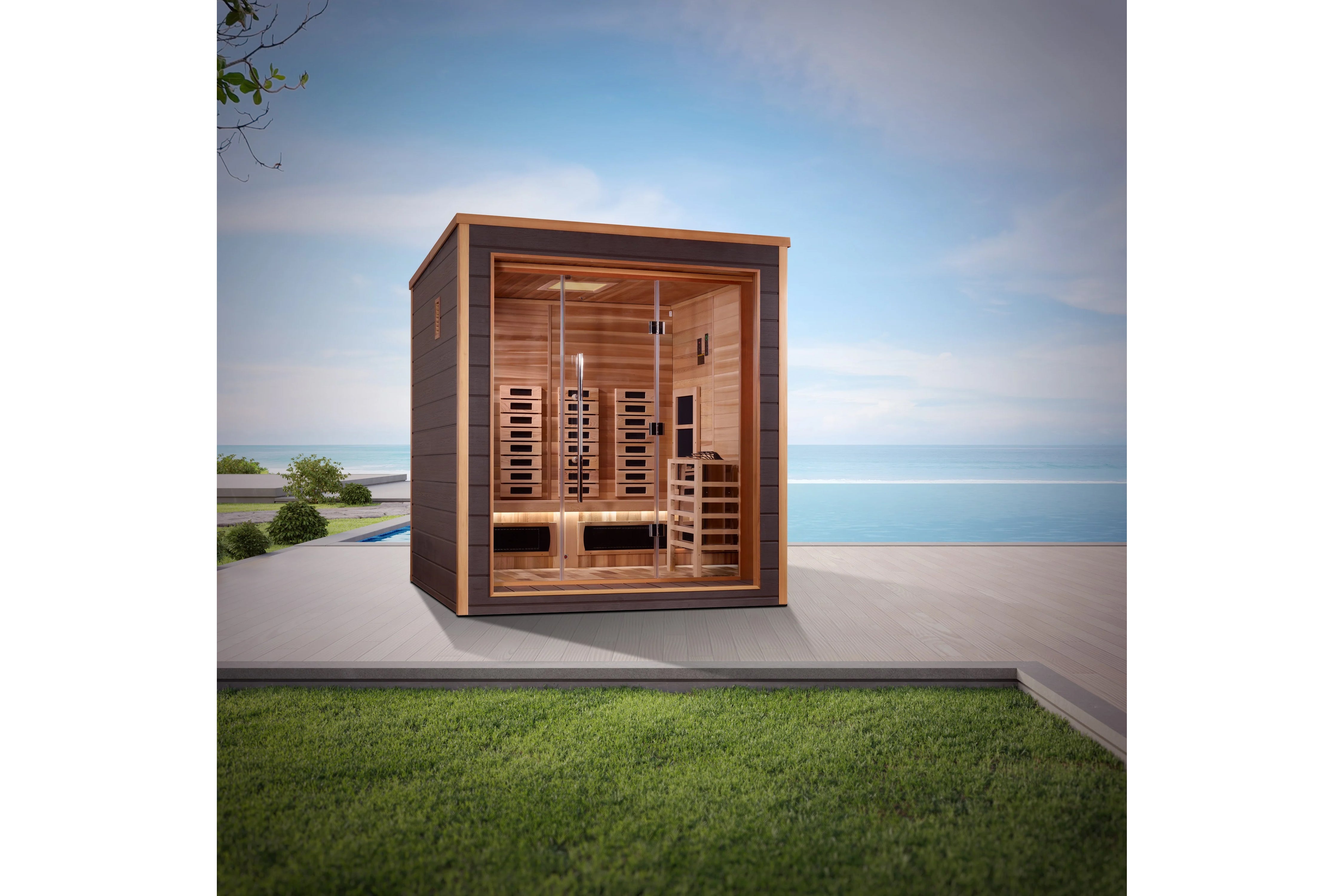 Golden Designs Visby 3-Person Infrared Sauna for Indoor & Outdoor Use - Full Spectrum Therapy for Relaxation & Detox | Perfect for Home Spa, Backyard Wellness & Gym Recovery