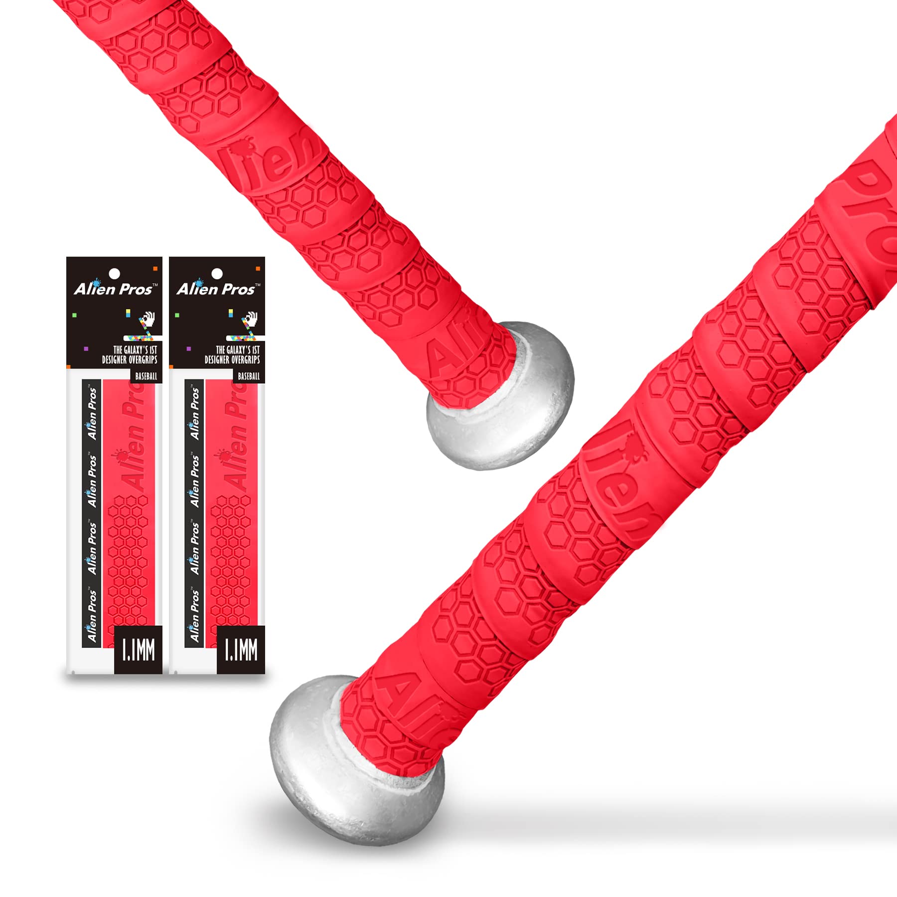 ALIEN PROS Baseball Bat Grip Tape - 1.1mm Precut Pro Feel Batting Tape (2 or 4 Grips) - Replacement for Old Baseball Bat Handle - Improve Swing Control for Home Runs - Perfect for Little League, High School & Adult Baseball Players